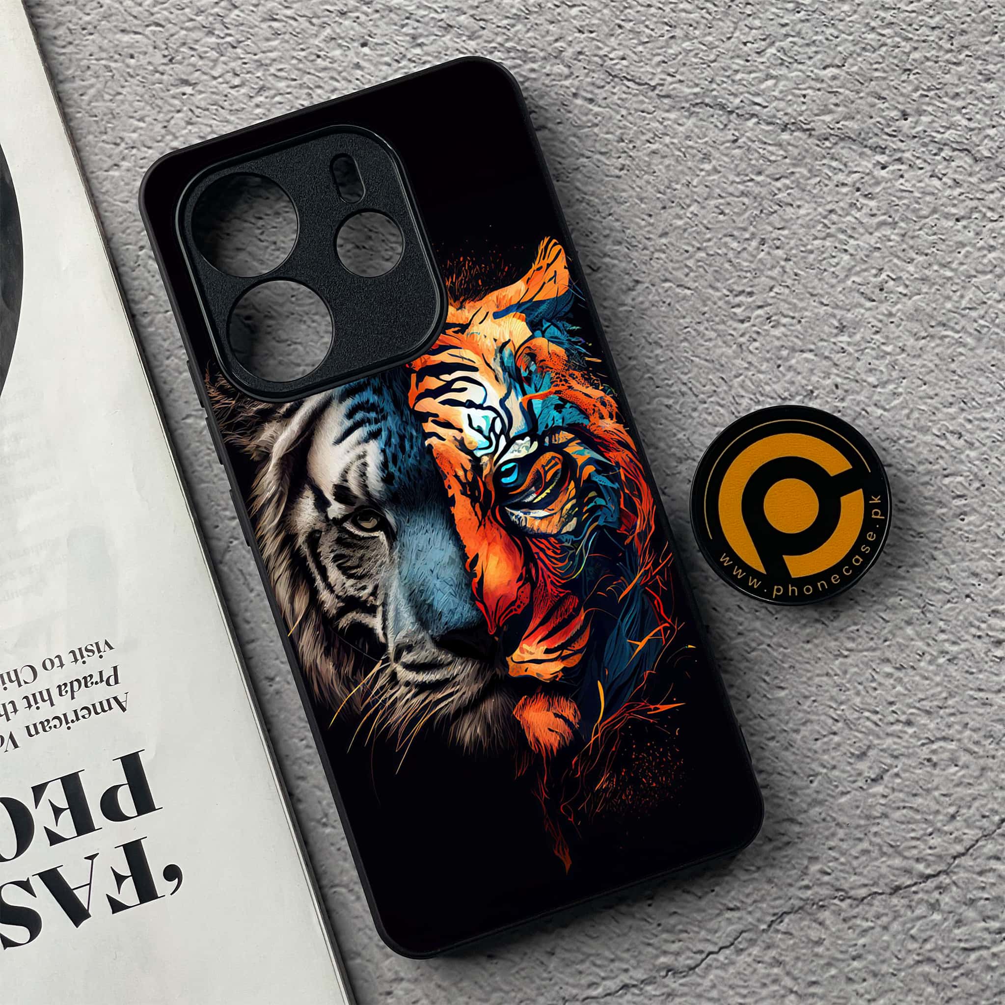 Xiaomi Redmi Note 14 - Tiger 2.0 Series - Premium Printed Glass soft Bumper shock Proof Case