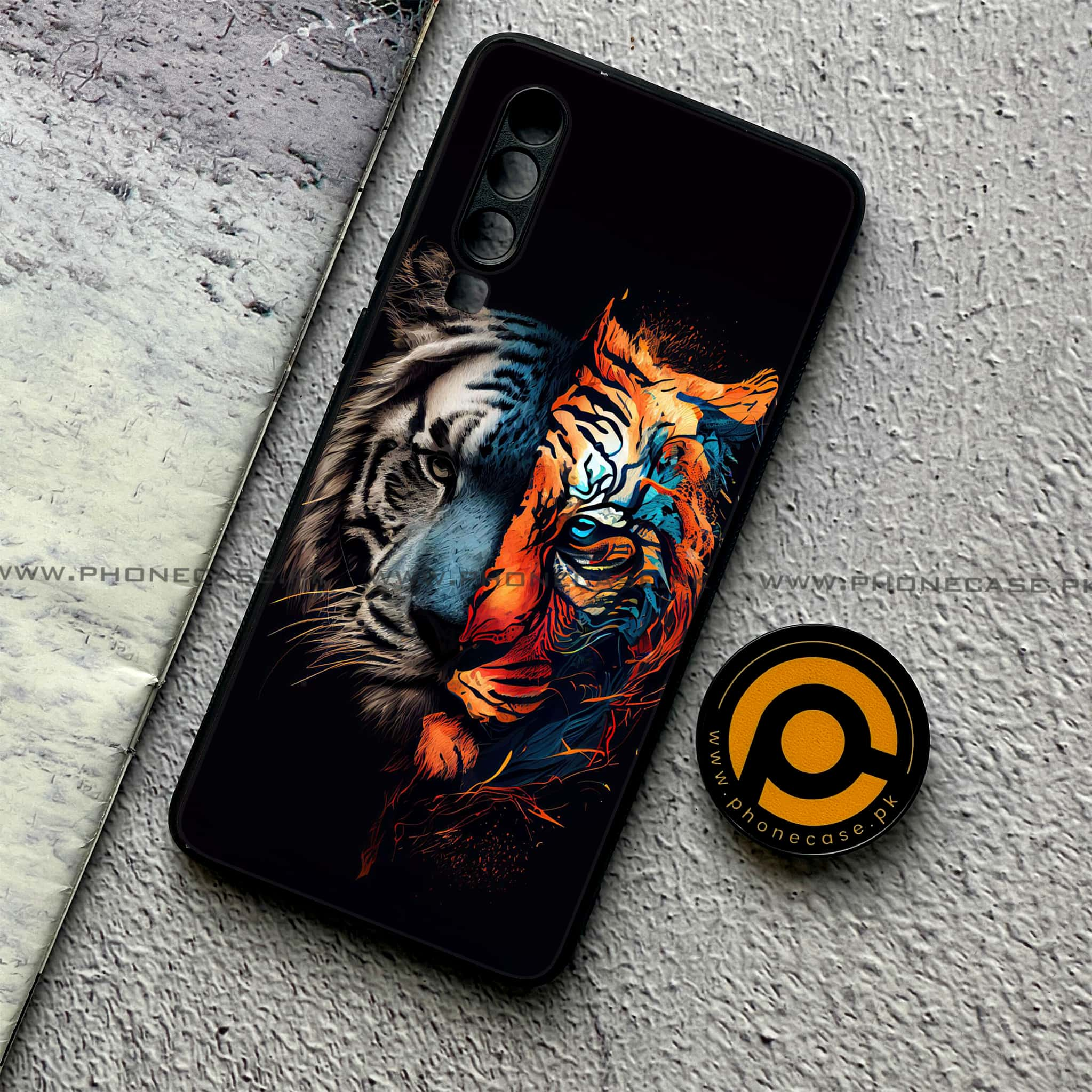 Huawei P30 - Tiger 2.0 Series - Premium Printed Glass soft Bumper shock Proof Case