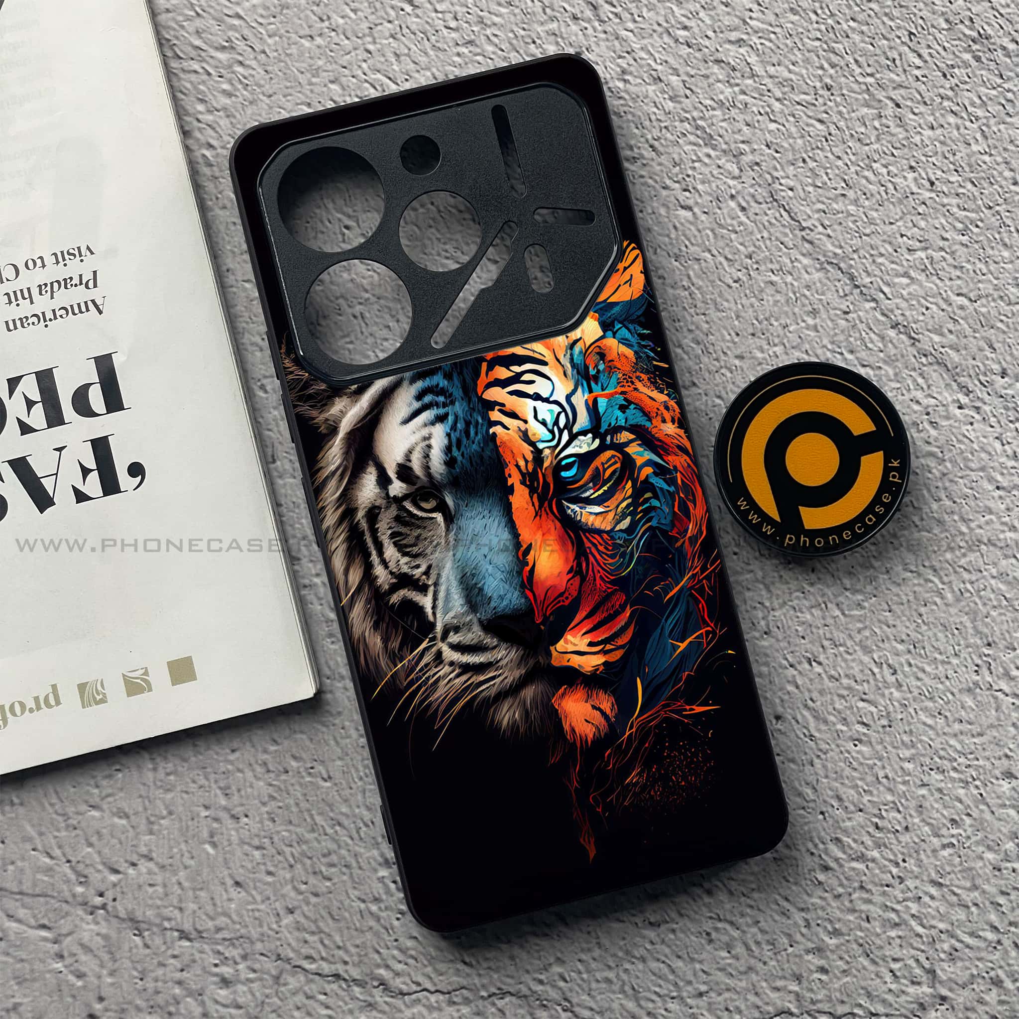 Tecno Pova 6 - Tiger 2.0 Series - Premium Printed Glass soft Bumper shock Proof Case