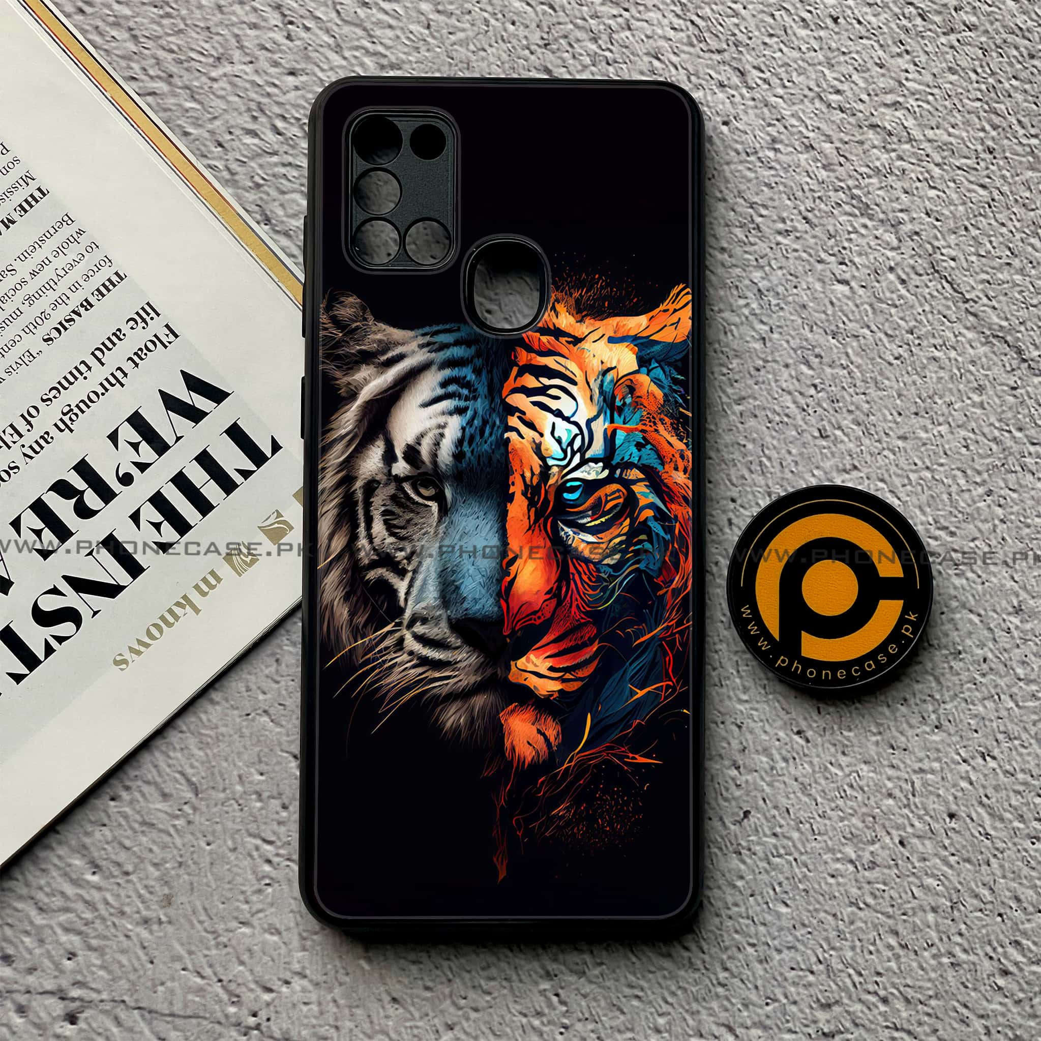Samsung Galaxy A21s - Tiger 2.0 Series - Premium Printed Glass soft Bumper shock Proof Case