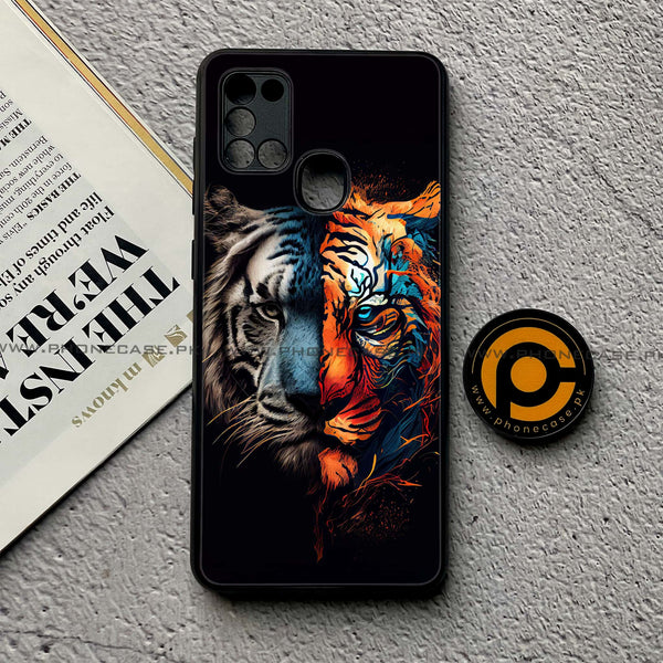 Samsung Galaxy A21s - Tiger 2.0 Series - Premium Printed Glass soft Bumper shock Proof Case