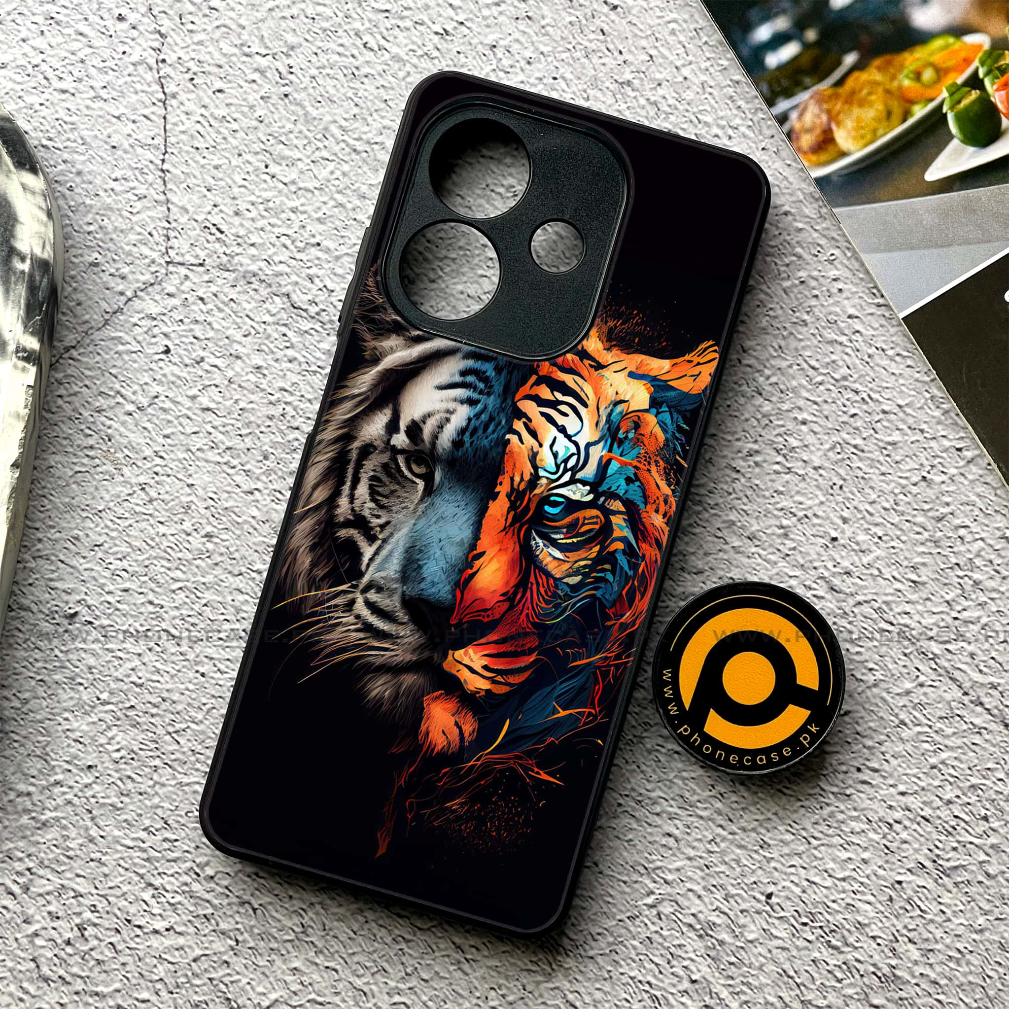 Oppo A3 2024 - Tiger 2.0 Series - Premium Printed Glass soft Bumper shock Proof Case