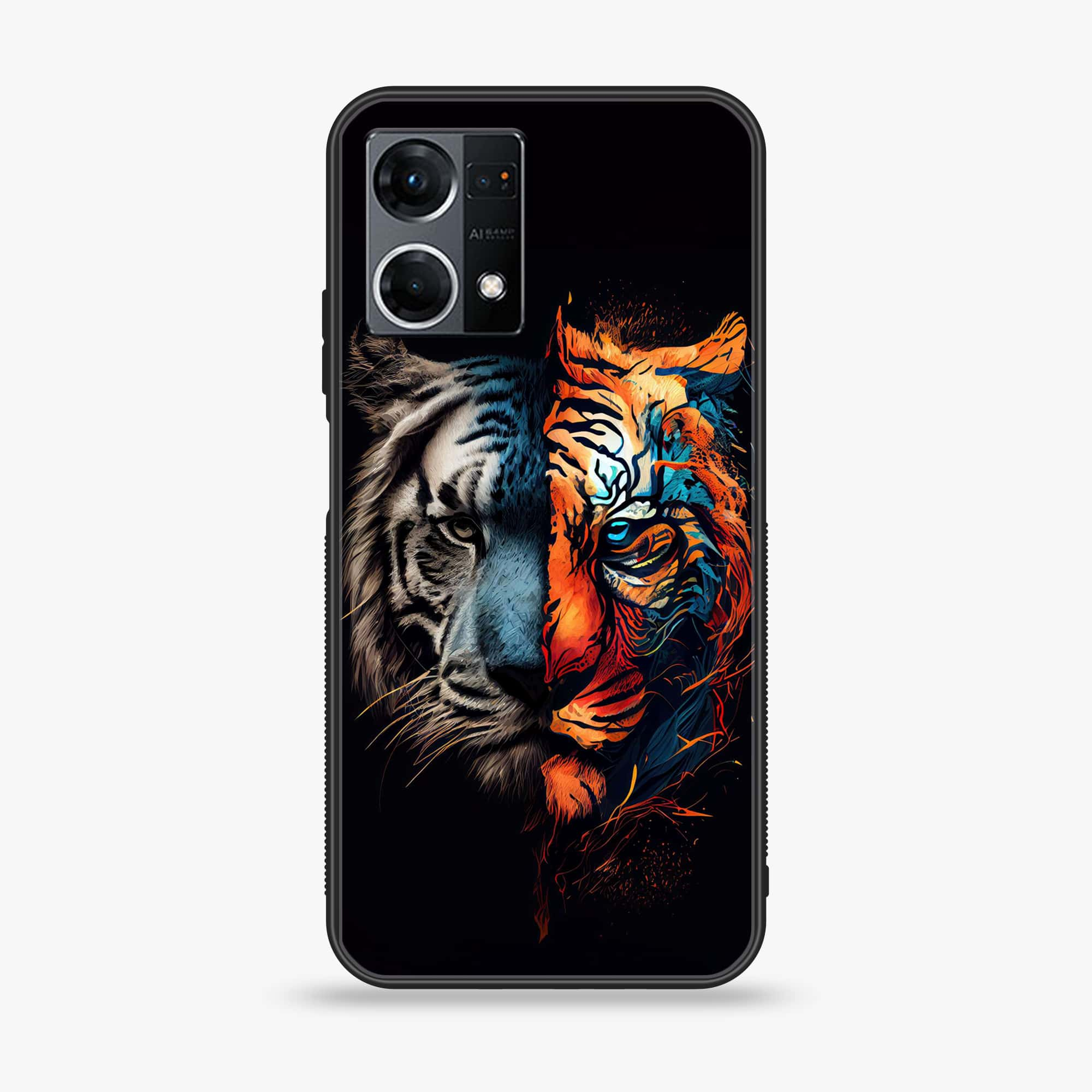 Oppo Reno 7 - Tiger 2.0 Series - Premium Printed Glass soft Bumper shock Proof Case