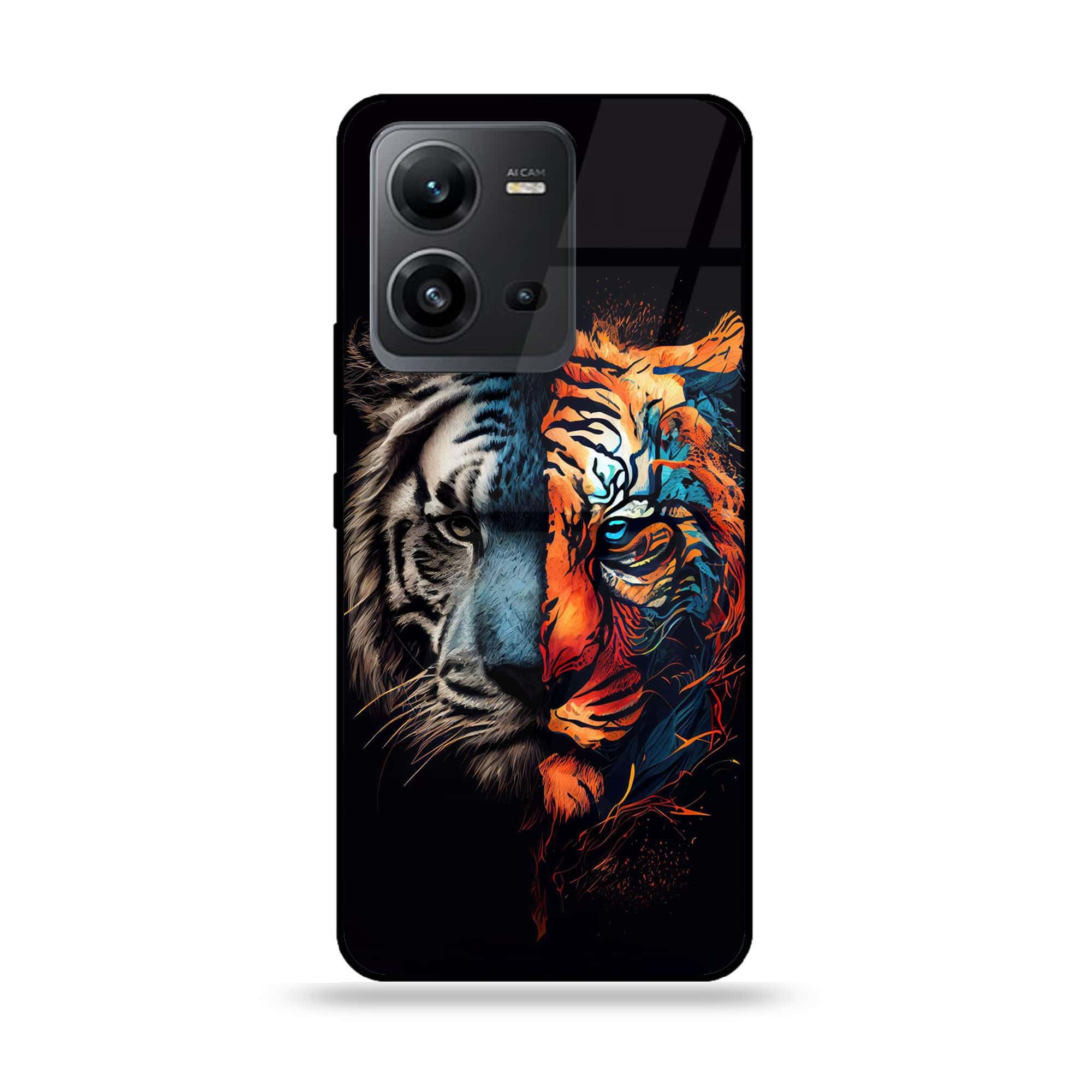 Vivo V25e - Tiger 2.0 Series - Premium Printed Glass soft Bumper shock Proof Case