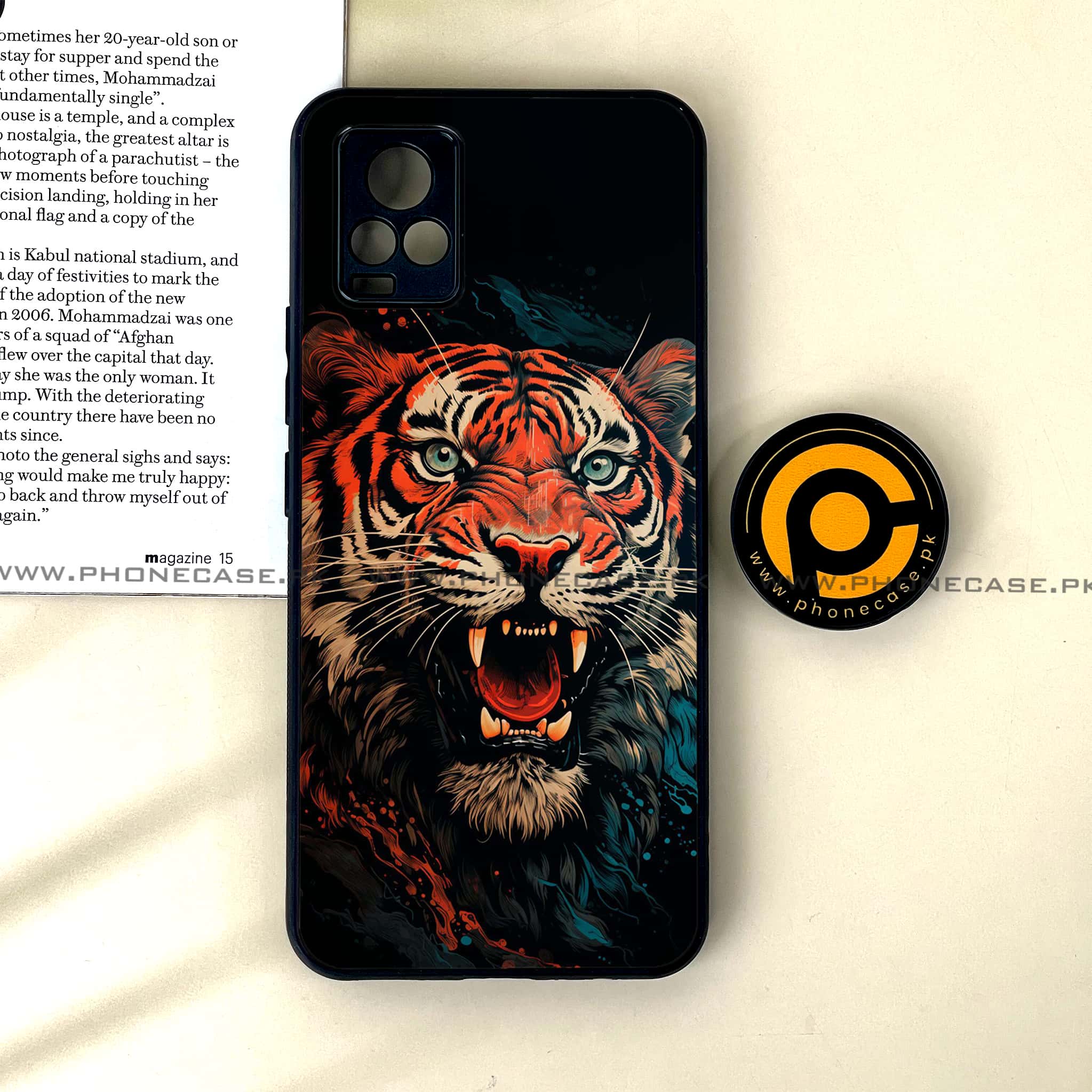 Vivo V20 - Tiger 2.0 Series - Premium Printed Glass soft Bumper shock Proof Case
