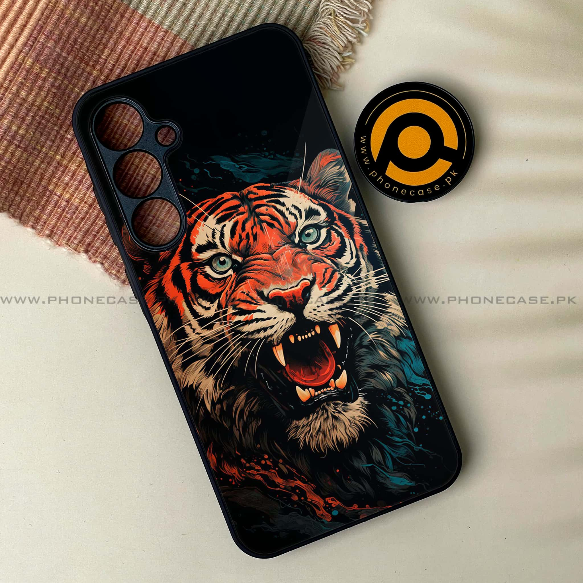 Samsung Galaxy A34 - Tiger 2.0 Series - Premium Printed Glass soft Bumper shock Proof Case