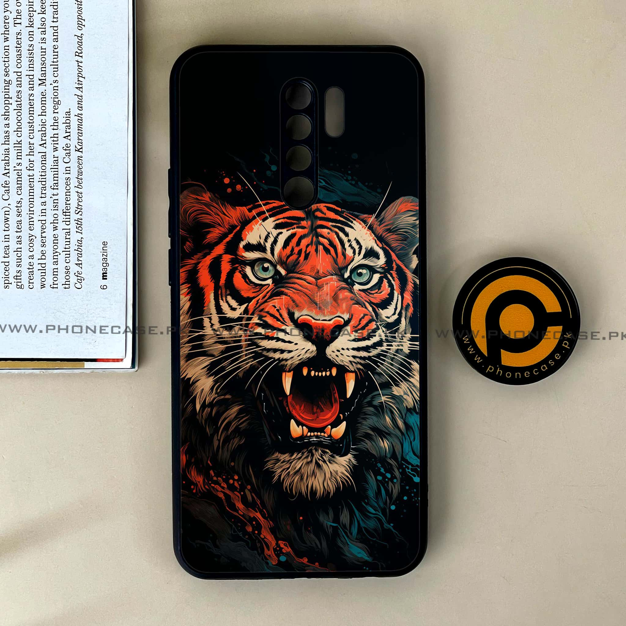 Xiaomi Redmi 9 - Tiger 2.0 Series - Premium Printed Glass soft Bumper shock Proof Case