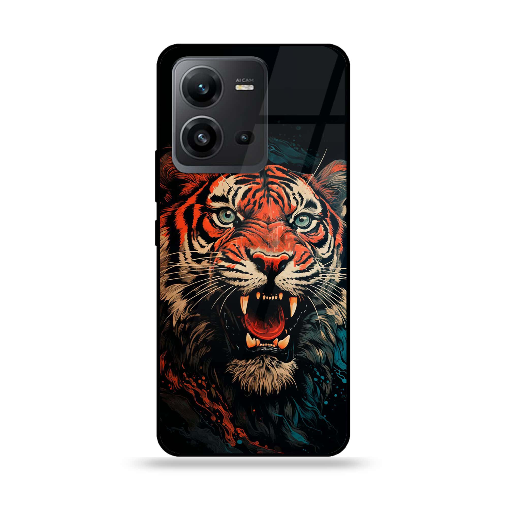 Vivo V25e - Tiger 2.0 Series - Premium Printed Glass soft Bumper shock Proof Case