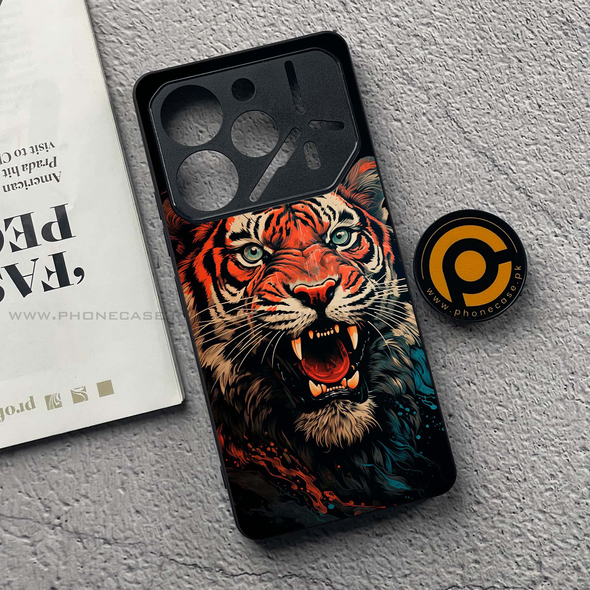 Tecno Pova 6 - Tiger 2.0 Series - Premium Printed Glass soft Bumper shock Proof Case
