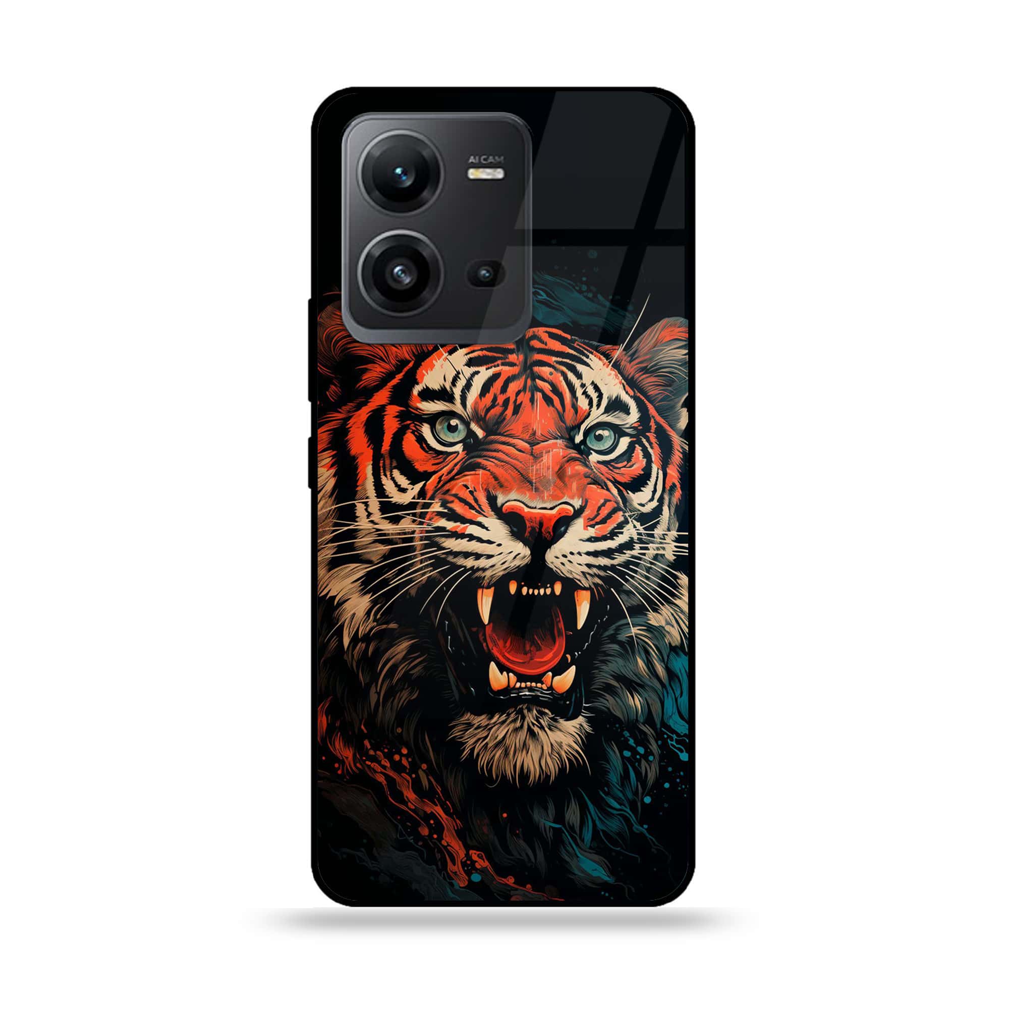Vivo V25 5G - Tiger 2.0 Series - Premium Printed Glass soft Bumper shock Proof Case