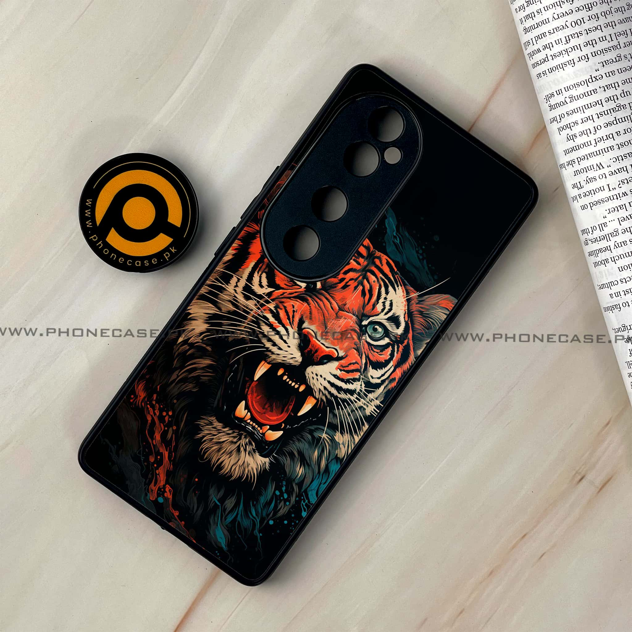 Vivo V40 - Tiger 2.0 Series - Premium Printed Glass soft Bumper shock Proof Case