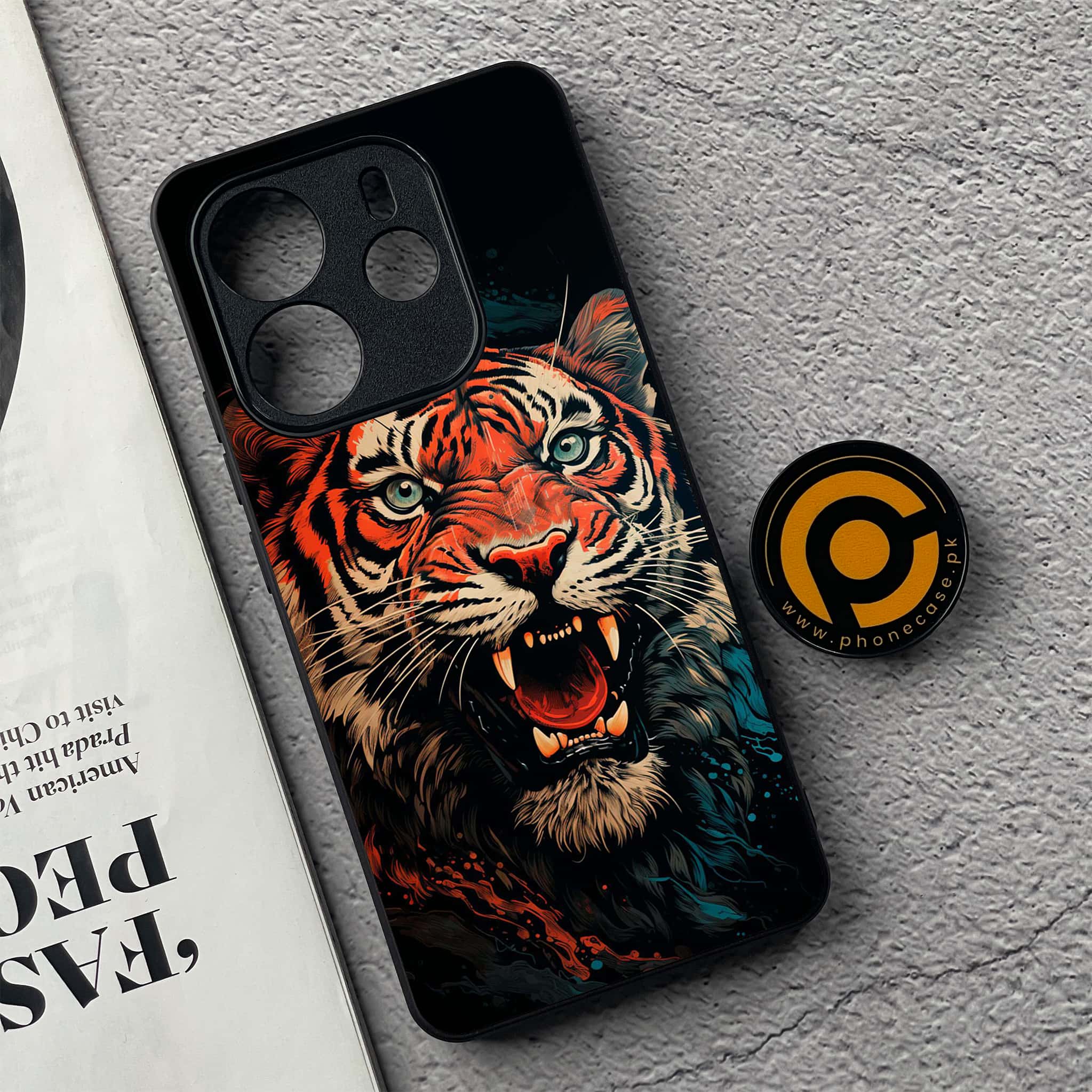 Xiaomi Redmi Note 14 - Tiger 2.0 Series - Premium Printed Glass soft Bumper shock Proof Case