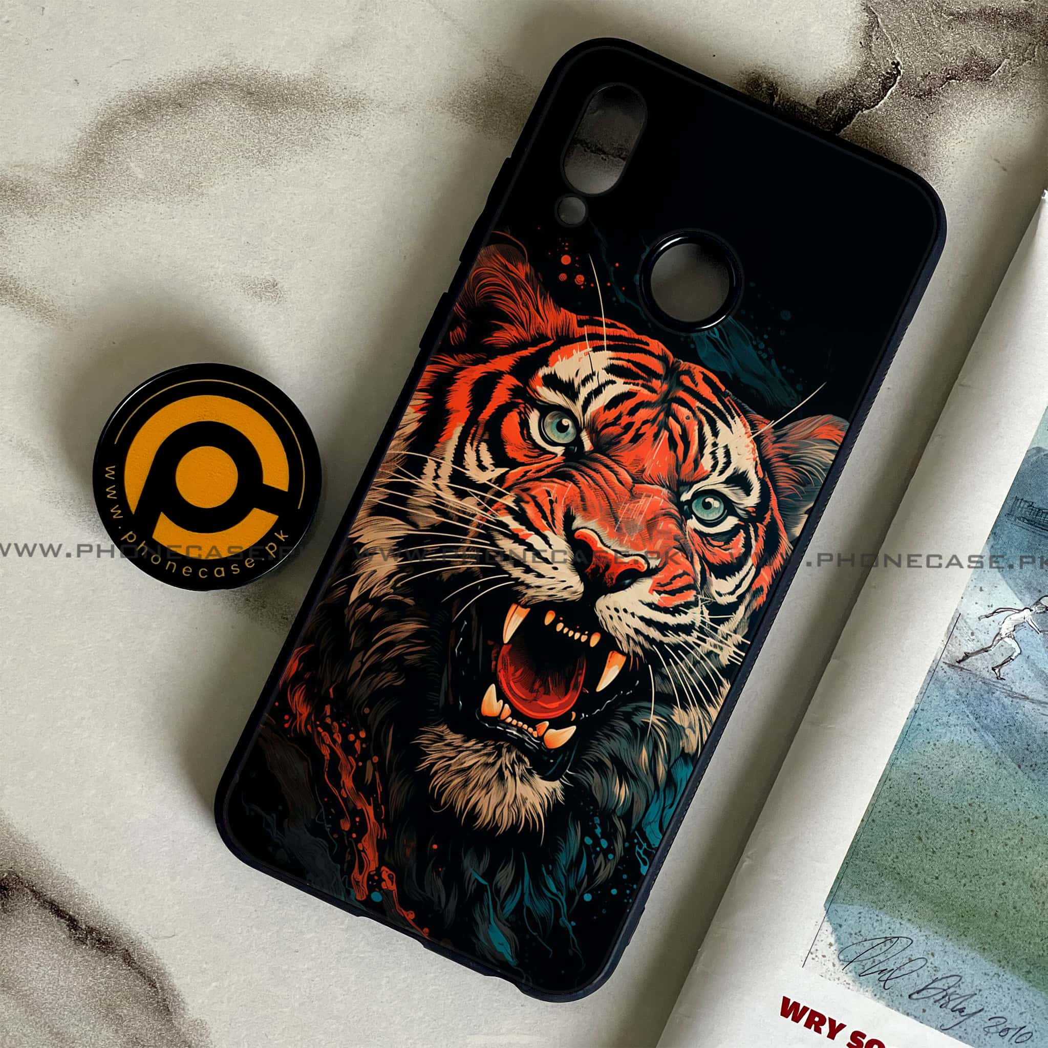 Huawei Honor Play - Tiger 2.0 Series - Premium Printed Glass soft Bumper shock Proof Case