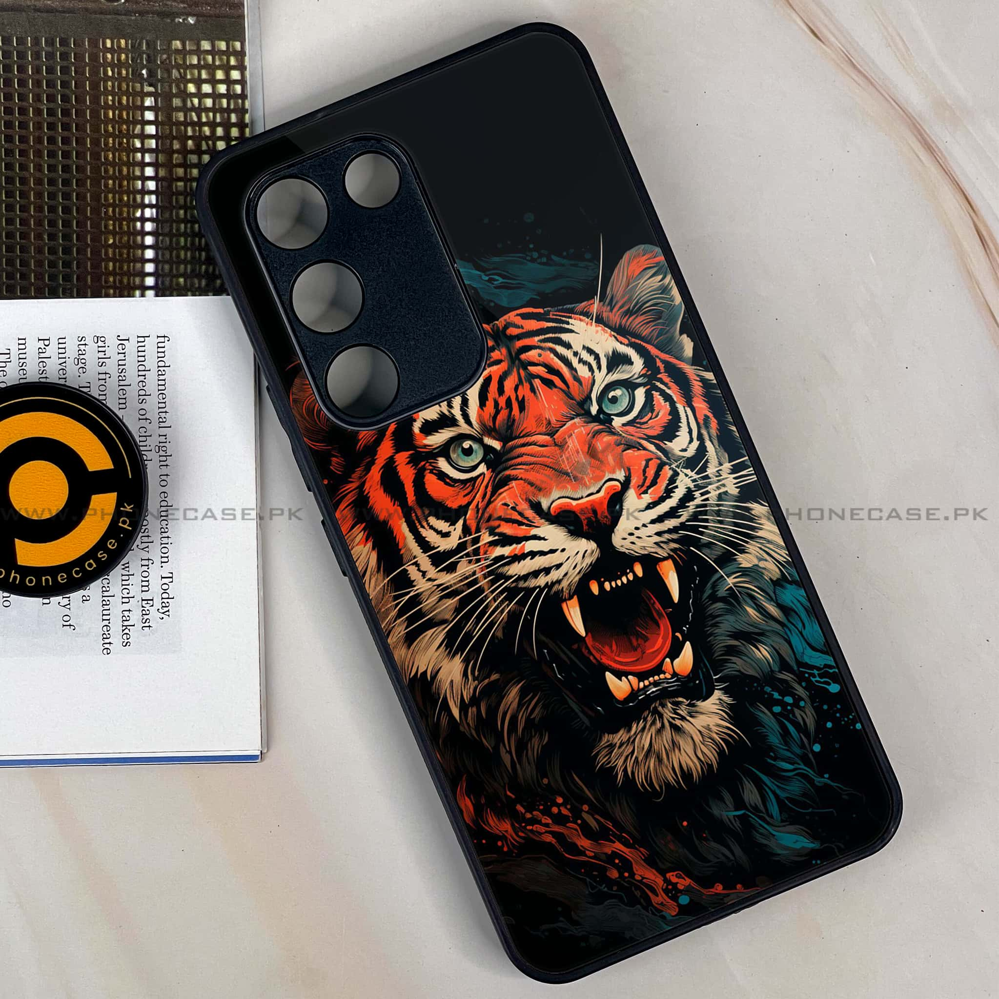 Vivo Y100 - Tiger 2.0 Series - Premium Printed Glass soft Bumper shock Proof Case