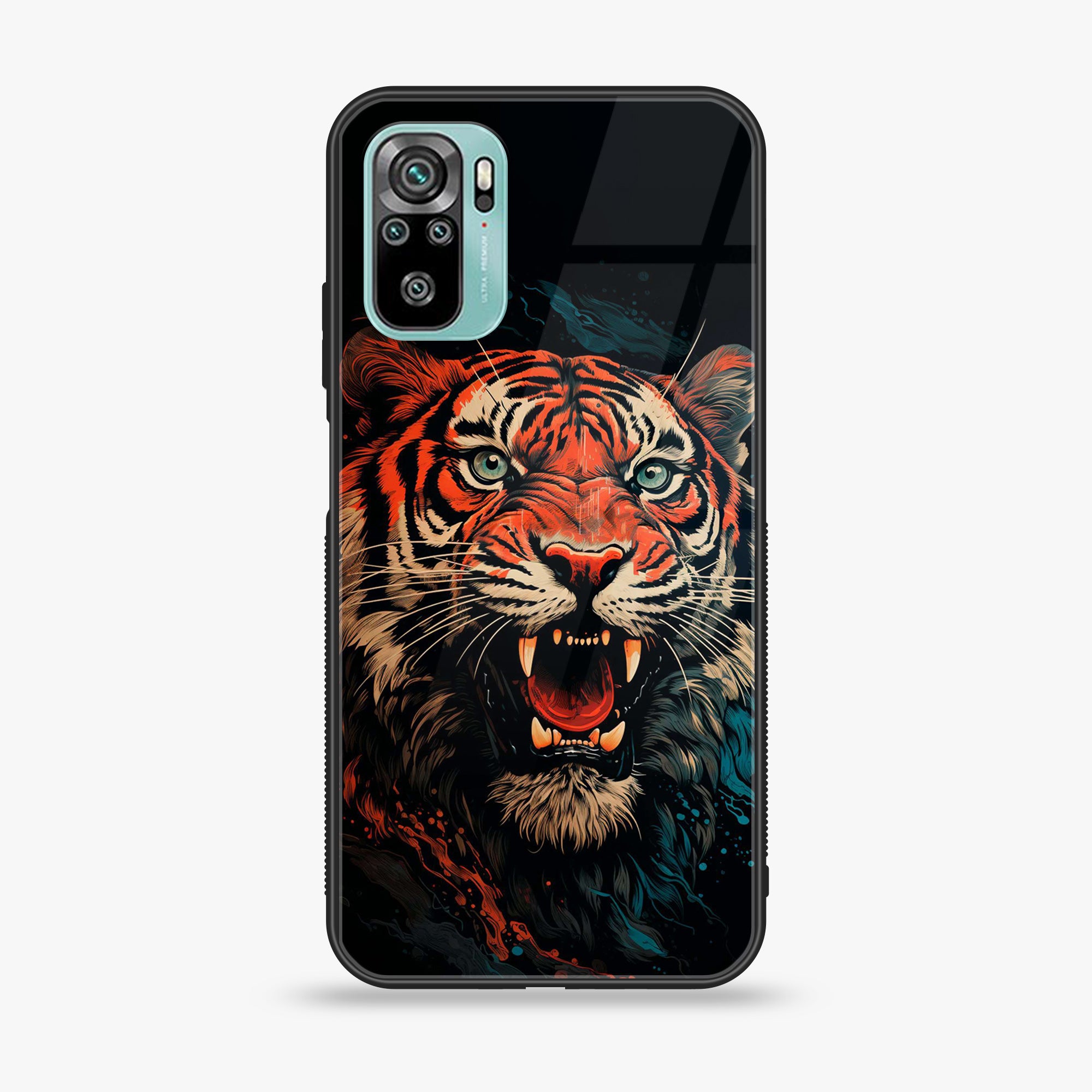 Redmi 10 - Tiger 2.0 Series - Premium Printed Glass soft Bumper shock Proof Case