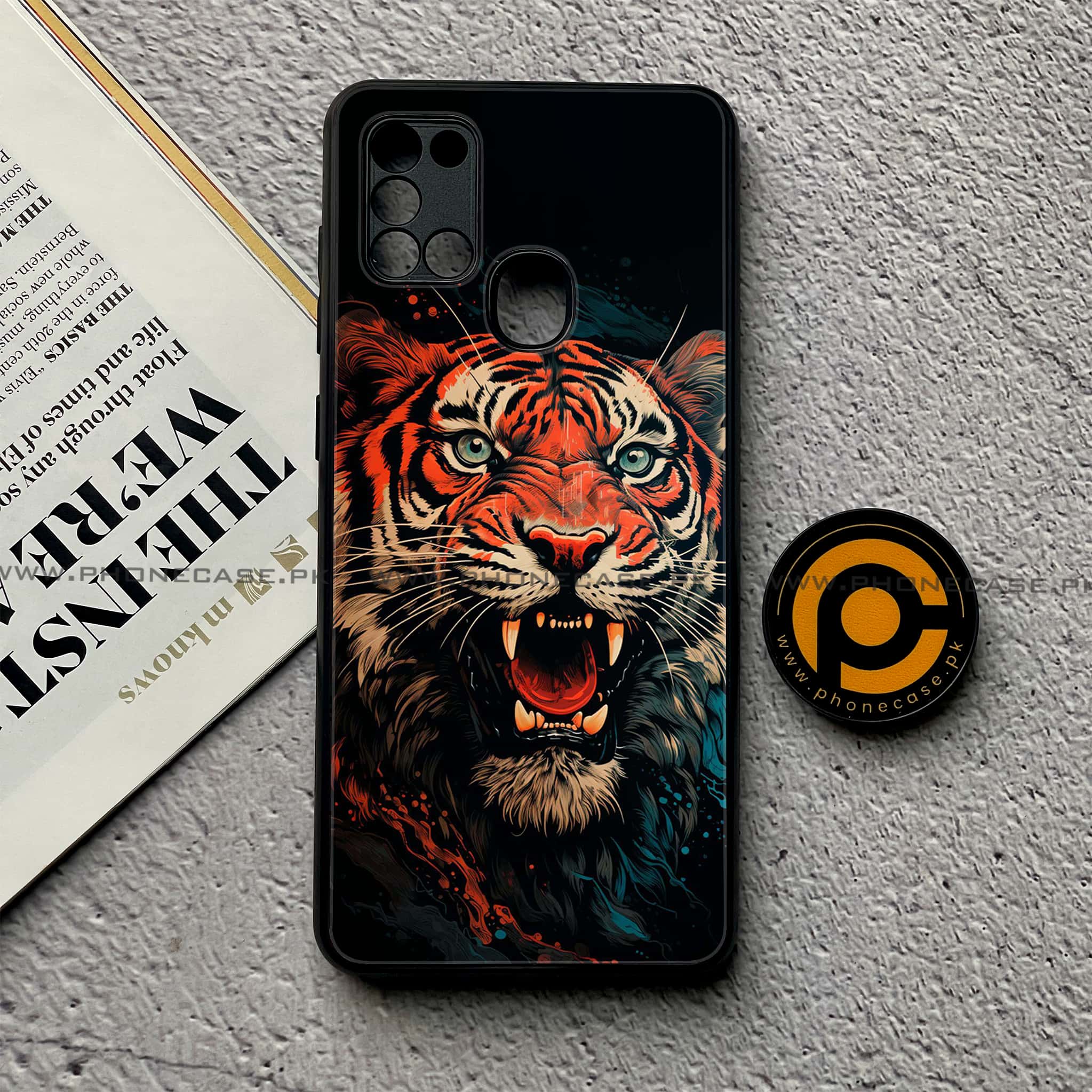 Samsung Galaxy A21s - Tiger 2.0 Series - Premium Printed Glass soft Bumper shock Proof Case