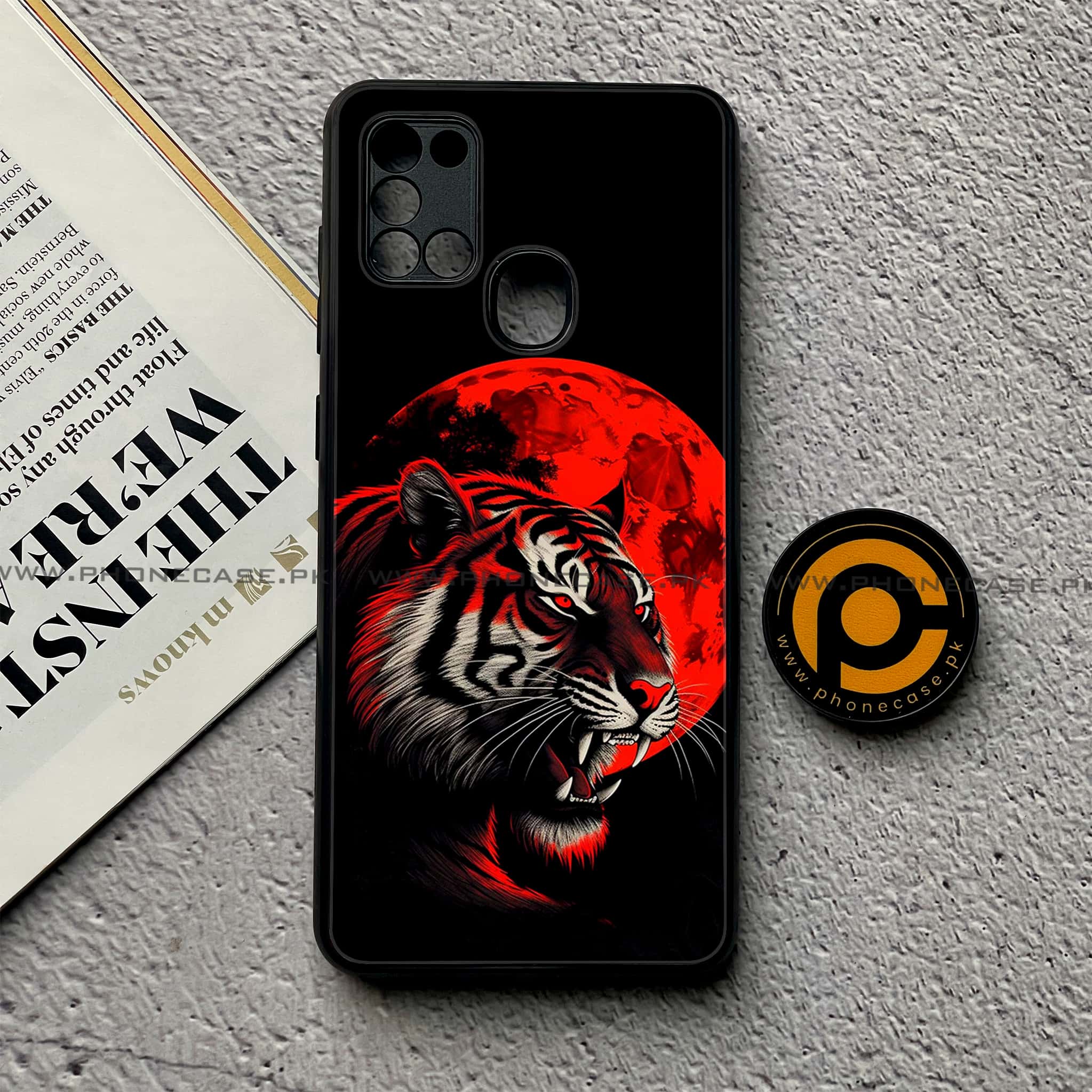 Samsung Galaxy A21s - Tiger 2.0 Series - Premium Printed Glass soft Bumper shock Proof Case