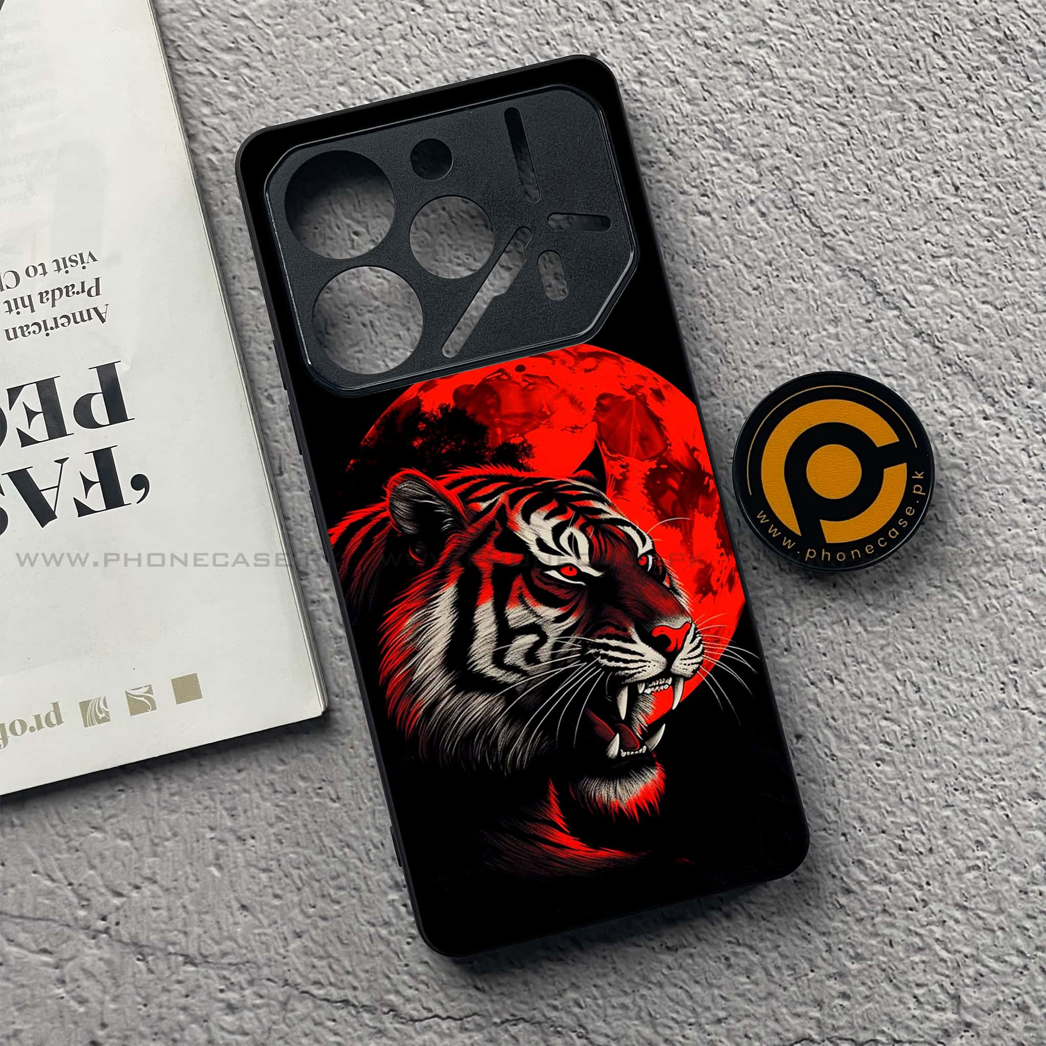 Tecno Pova 6 - Tiger 2.0 Series - Premium Printed Glass soft Bumper shock Proof Case