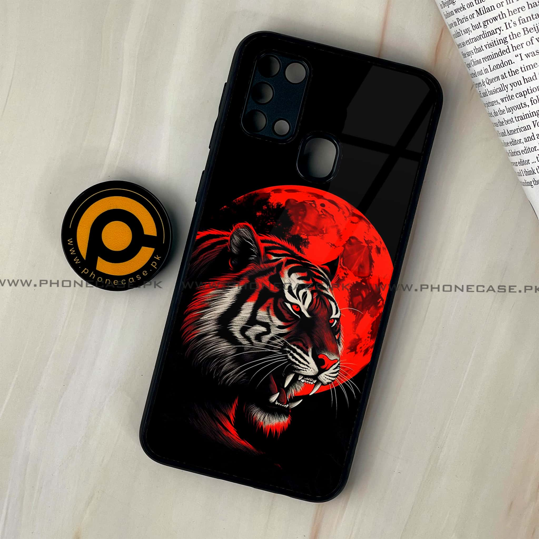 Galaxy M31 - Tiger 2.0 Series - Premium Printed Glass soft Bumper shock Proof Case