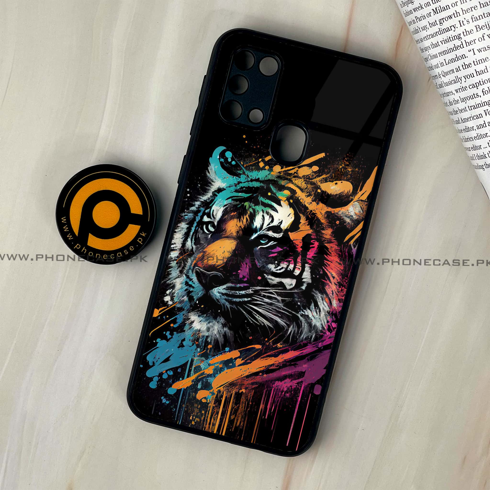 Galaxy M31 - Tiger 2.0 Series - Premium Printed Glass soft Bumper shock Proof Case