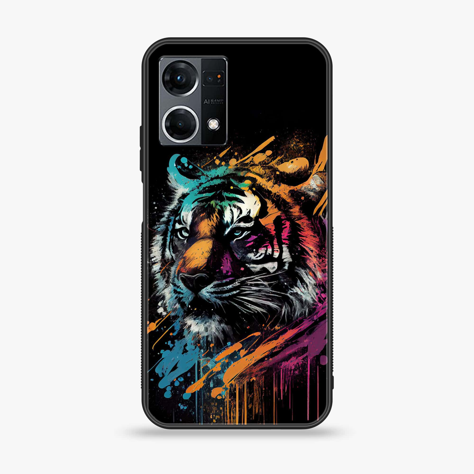 Oppo Reno 7 - Tiger 2.0 Series - Premium Printed Glass soft Bumper shock Proof Case