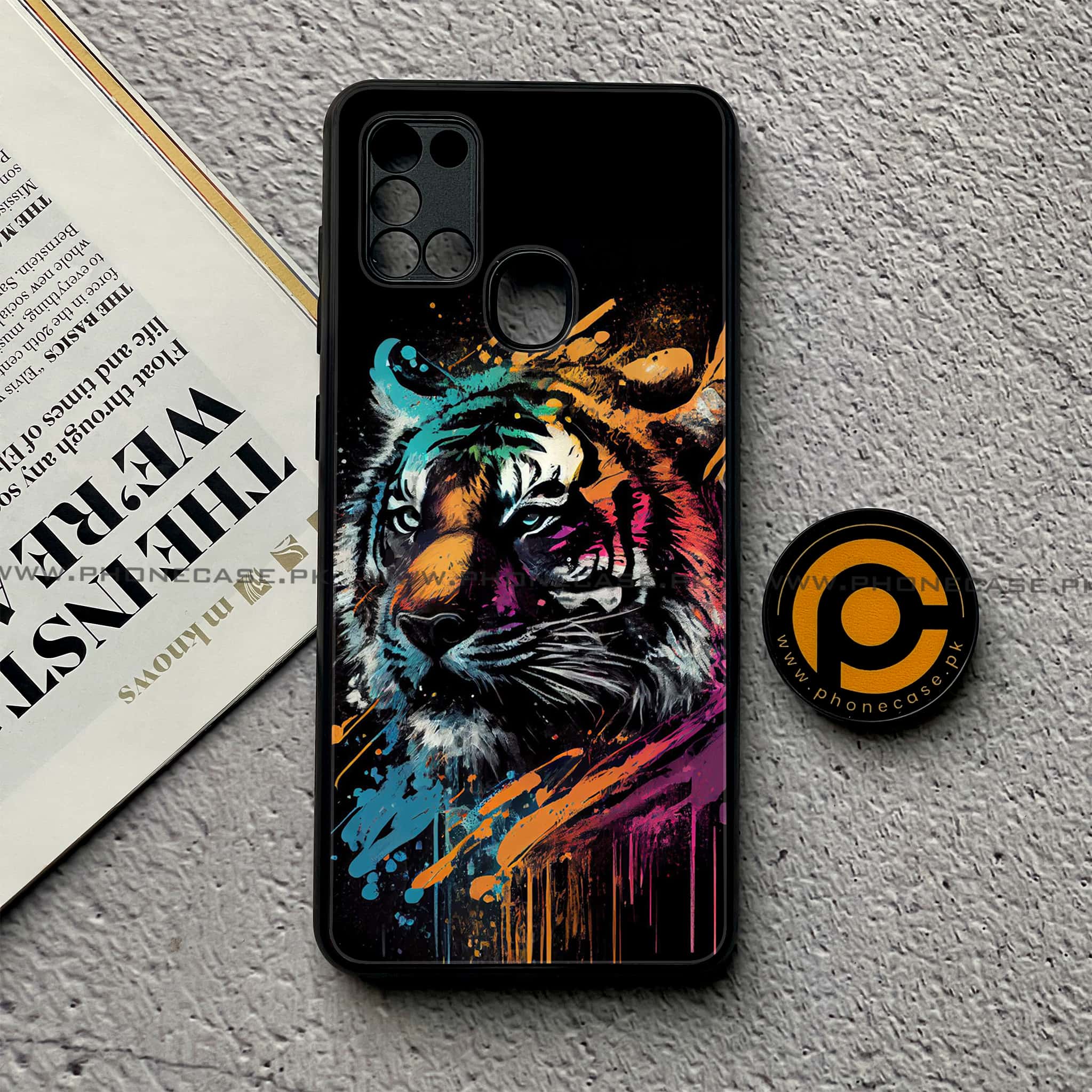 Samsung Galaxy A21s - Tiger 2.0 Series - Premium Printed Glass soft Bumper shock Proof Case