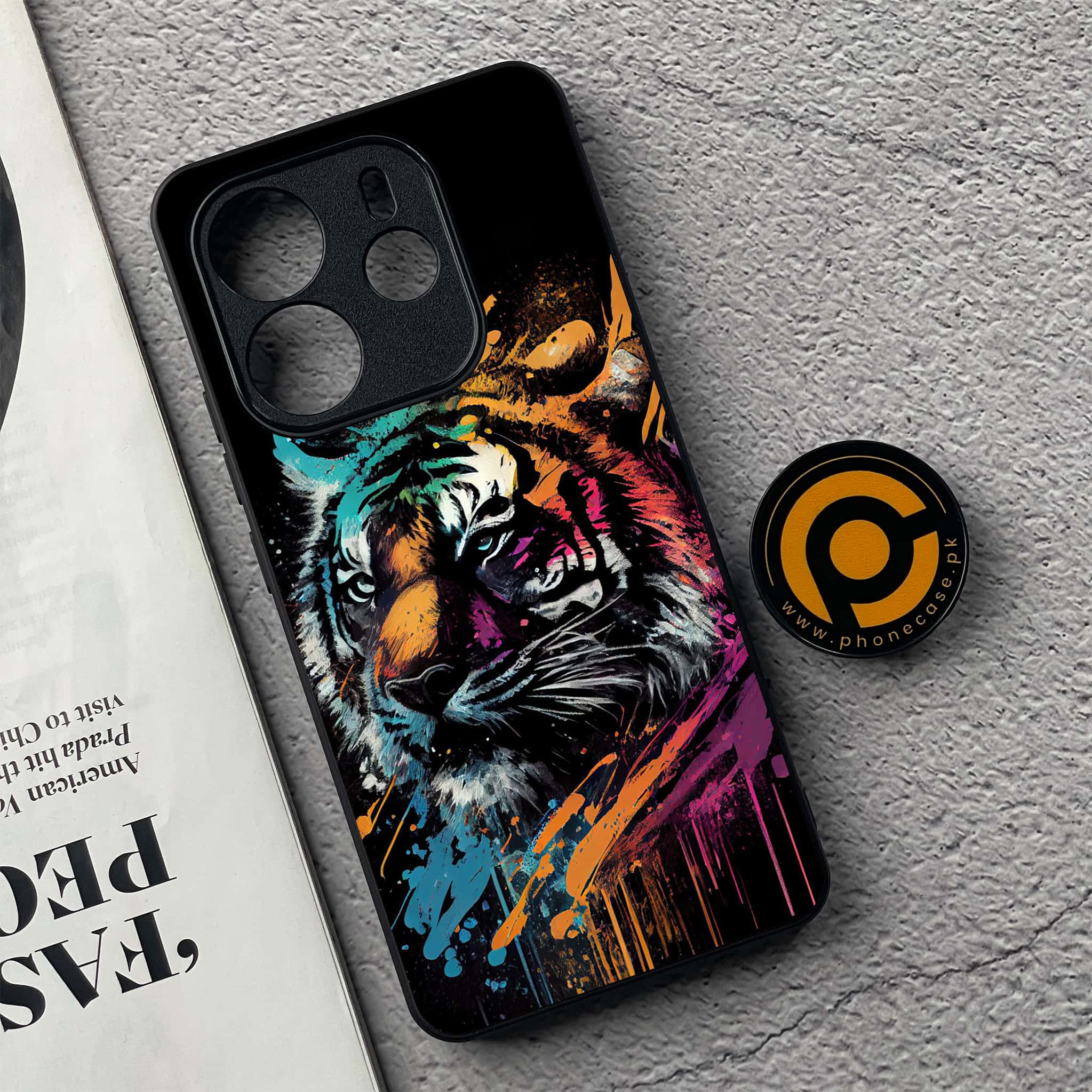 Xiaomi Redmi Note 14 - Tiger 2.0 Series - Premium Printed Glass soft Bumper shock Proof Case