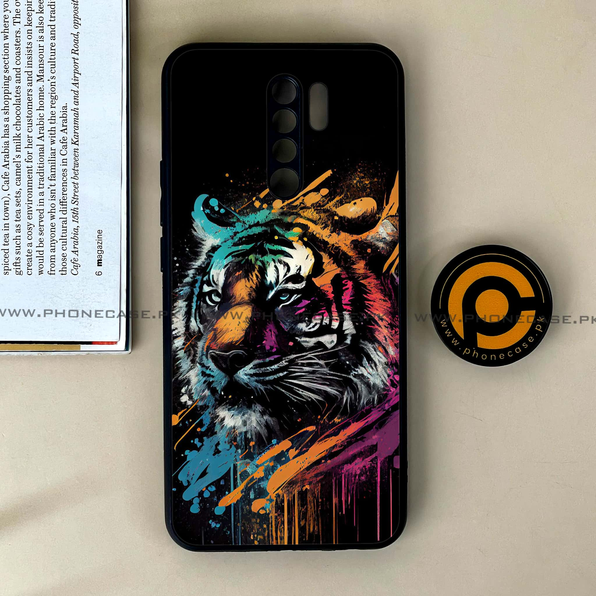 Xiaomi Redmi 9 - Tiger 2.0 Series - Premium Printed Glass soft Bumper shock Proof Case