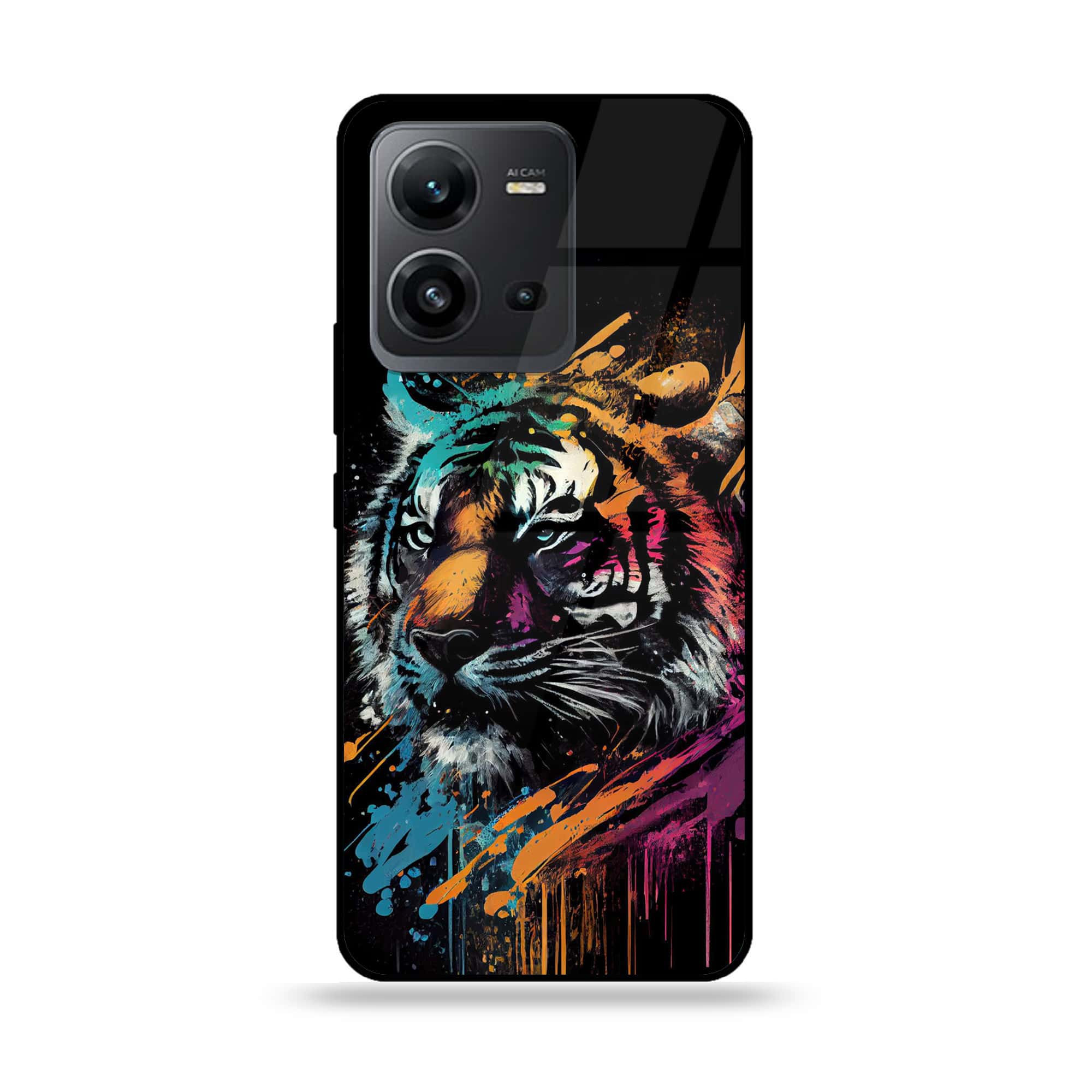 Vivo V25e - Tiger 2.0 Series - Premium Printed Glass soft Bumper shock Proof Case