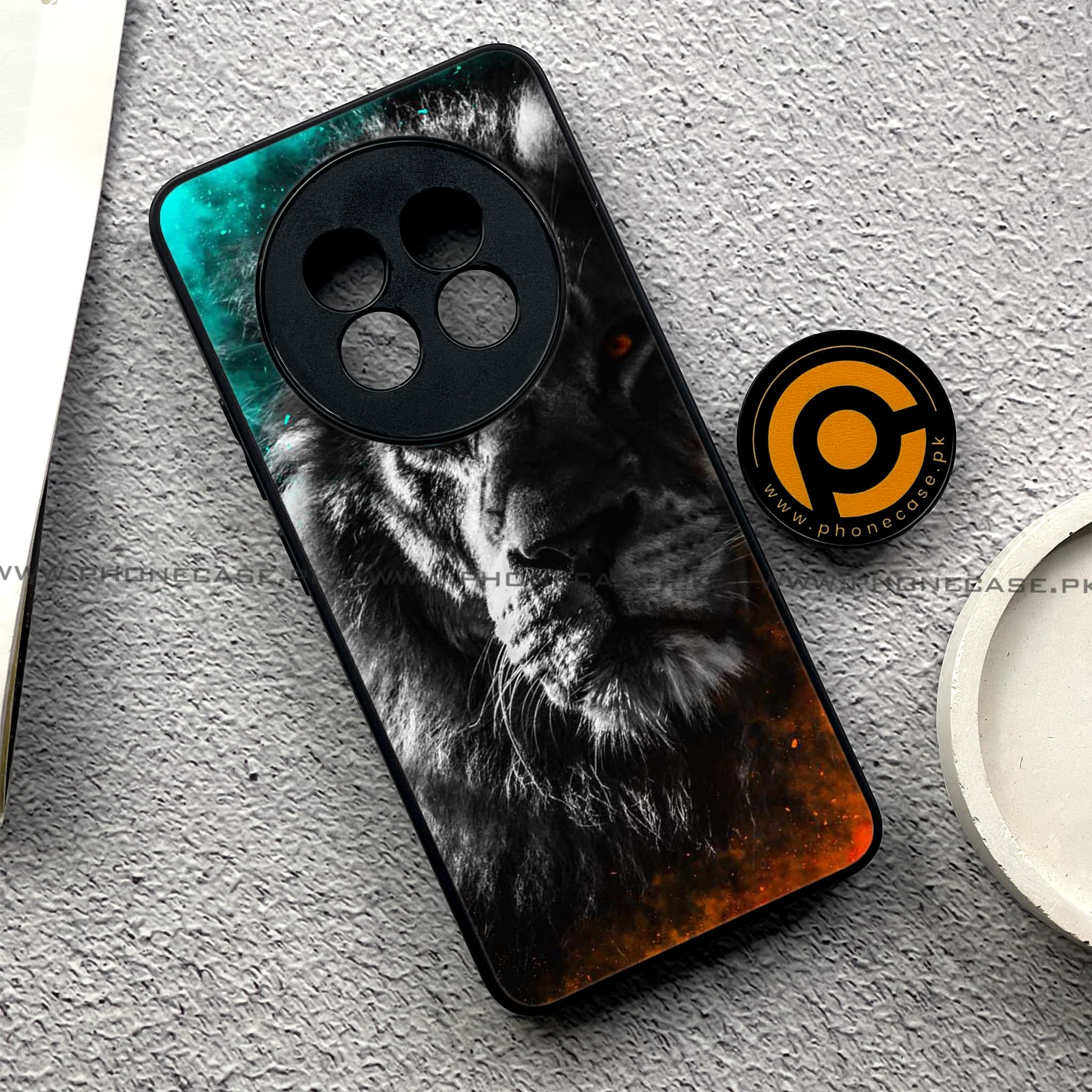 Realme 13 Plus - Tiger Series - Premium Printed Glass soft Bumper shock Proof Case