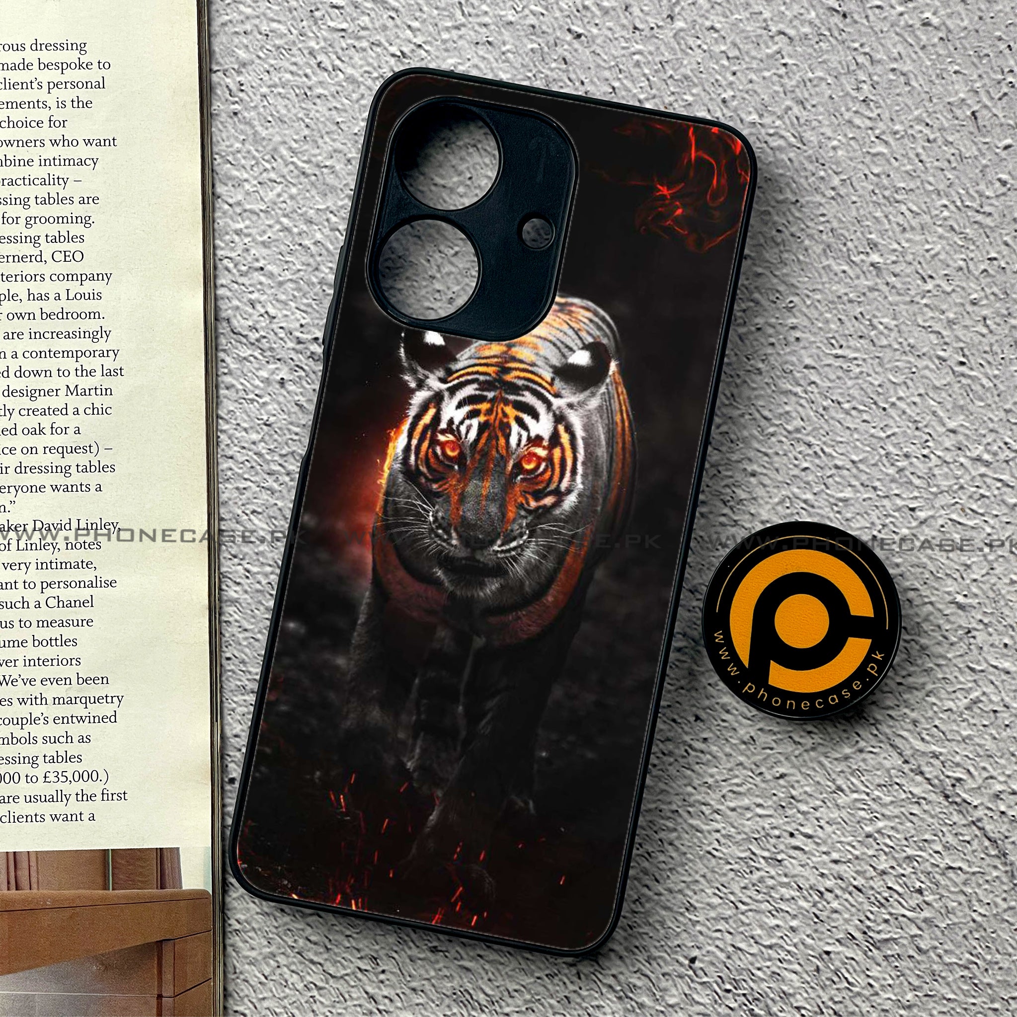 Realme Note 60 - Tiger Series - Premium Printed Glass soft Bumper shock Proof Case