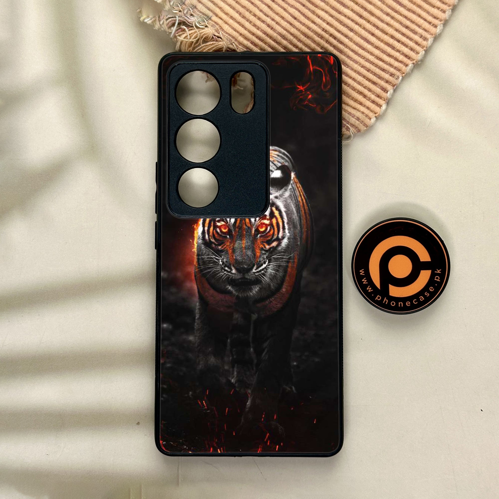 Vivo V29 - Tiger Series - Premium Printed Glass soft Bumper shock Proof Case