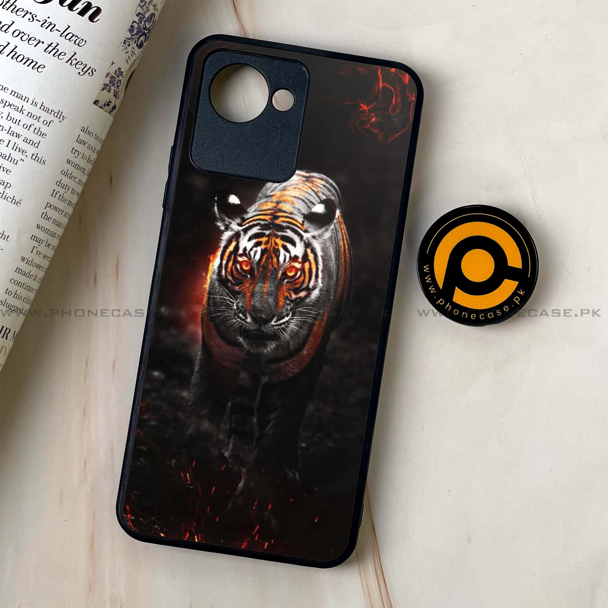 Realme C30 - Tiger Series - Premium Printed Glass soft Bumper shock Proof Case