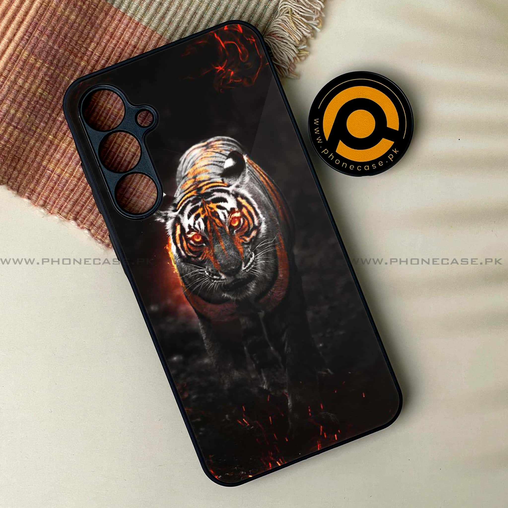 Samsung Galaxy M54 - Tiger Series - Premium Printed Glass soft Bumper shock Proof Case