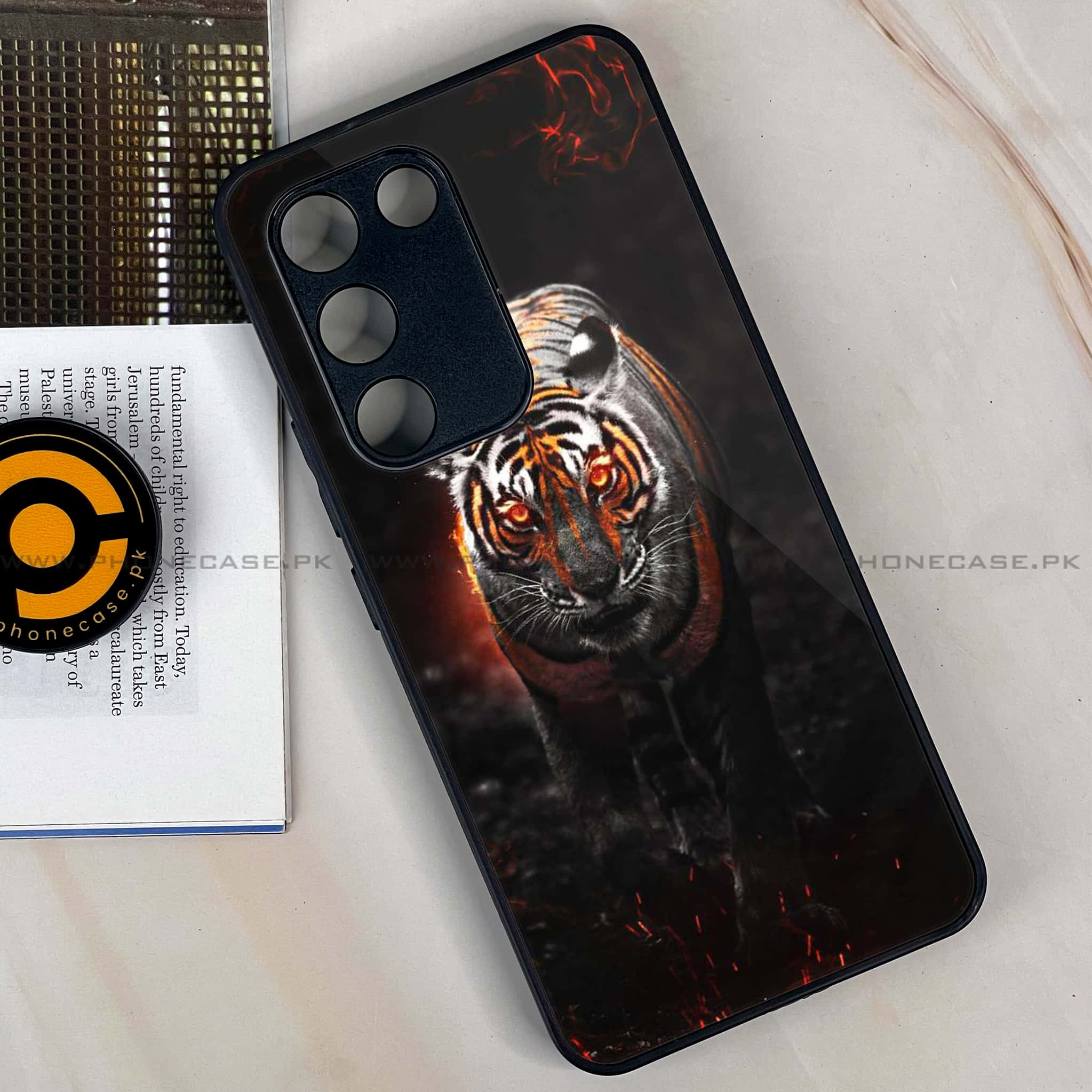 Vivo Y100 - Tiger Series - Premium Printed Glass soft Bumper shock Proof Case