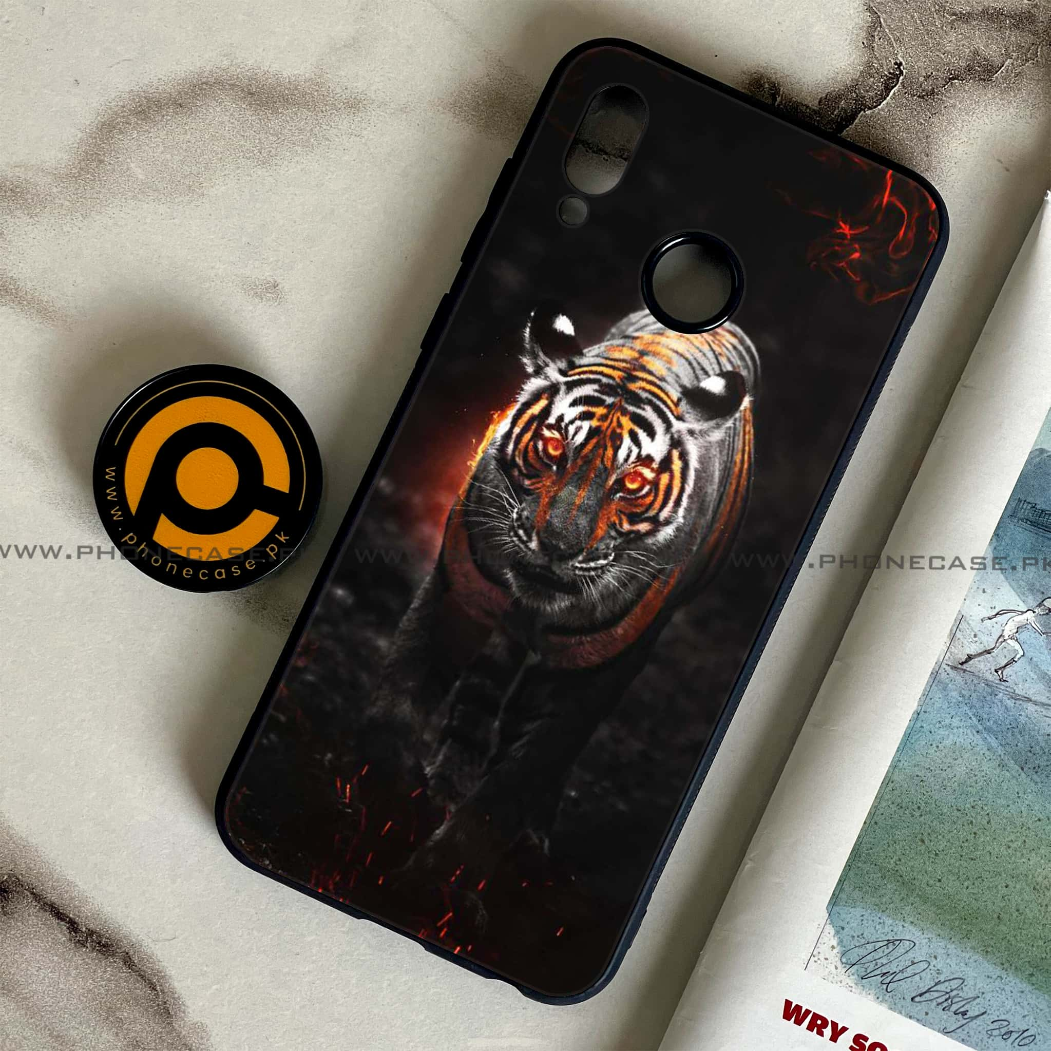 Huawei Honor Play - Tiger Series - Premium Printed Glass soft Bumper shock Proof Case