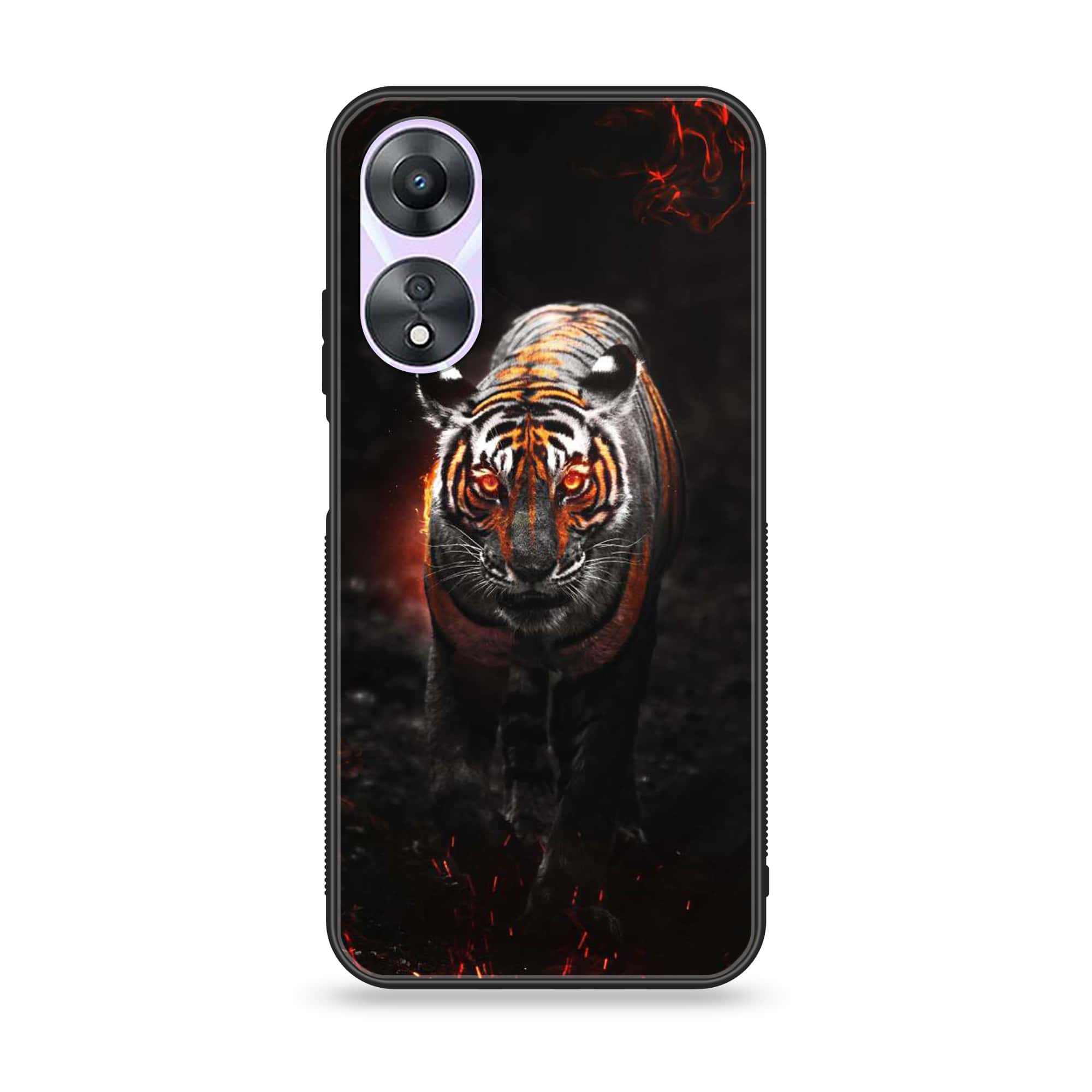 Oppo A78 4G - Tiger Series - Premium Printed Glass soft Bumper shock Proof Case