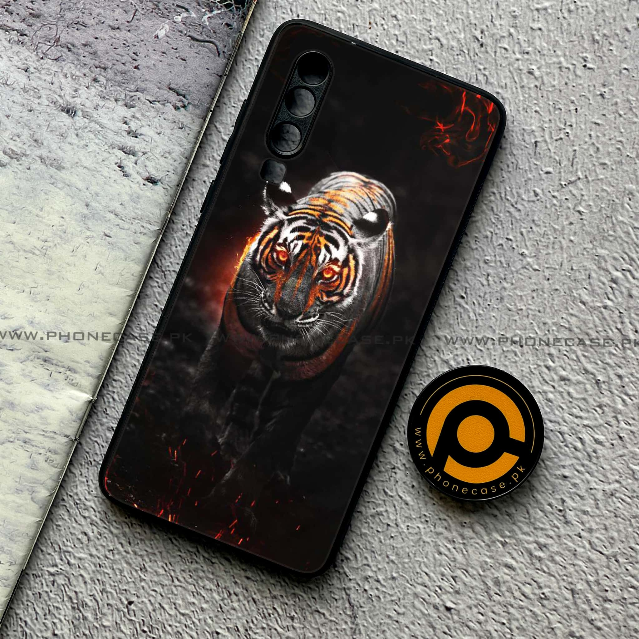 Huawei P30 - Tiger Series - Premium Printed Glass soft Bumper shock Proof Case