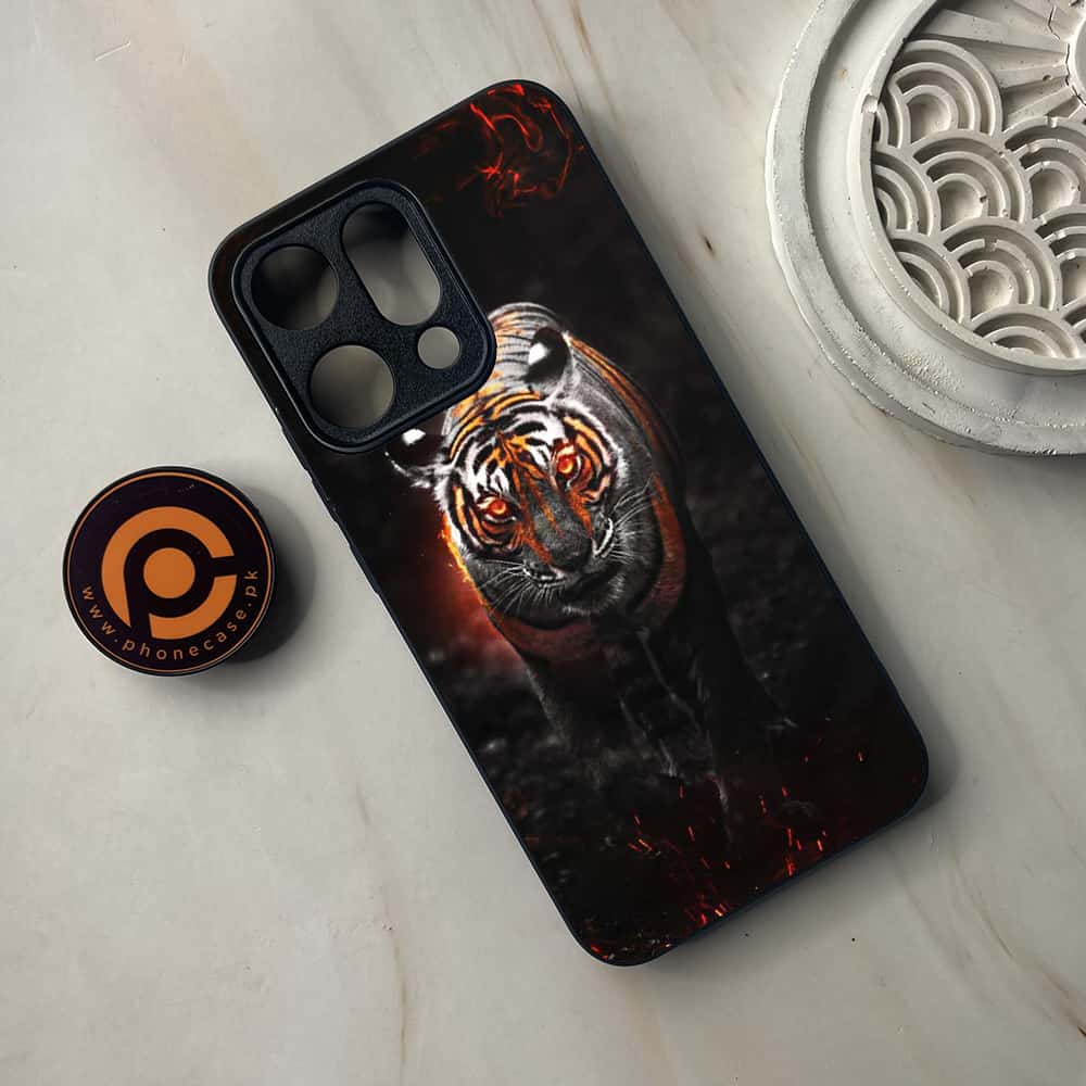Oppo Reno 14 5G - Tiger Series - Premium Metal Printed soft Bumper shock Proof Case