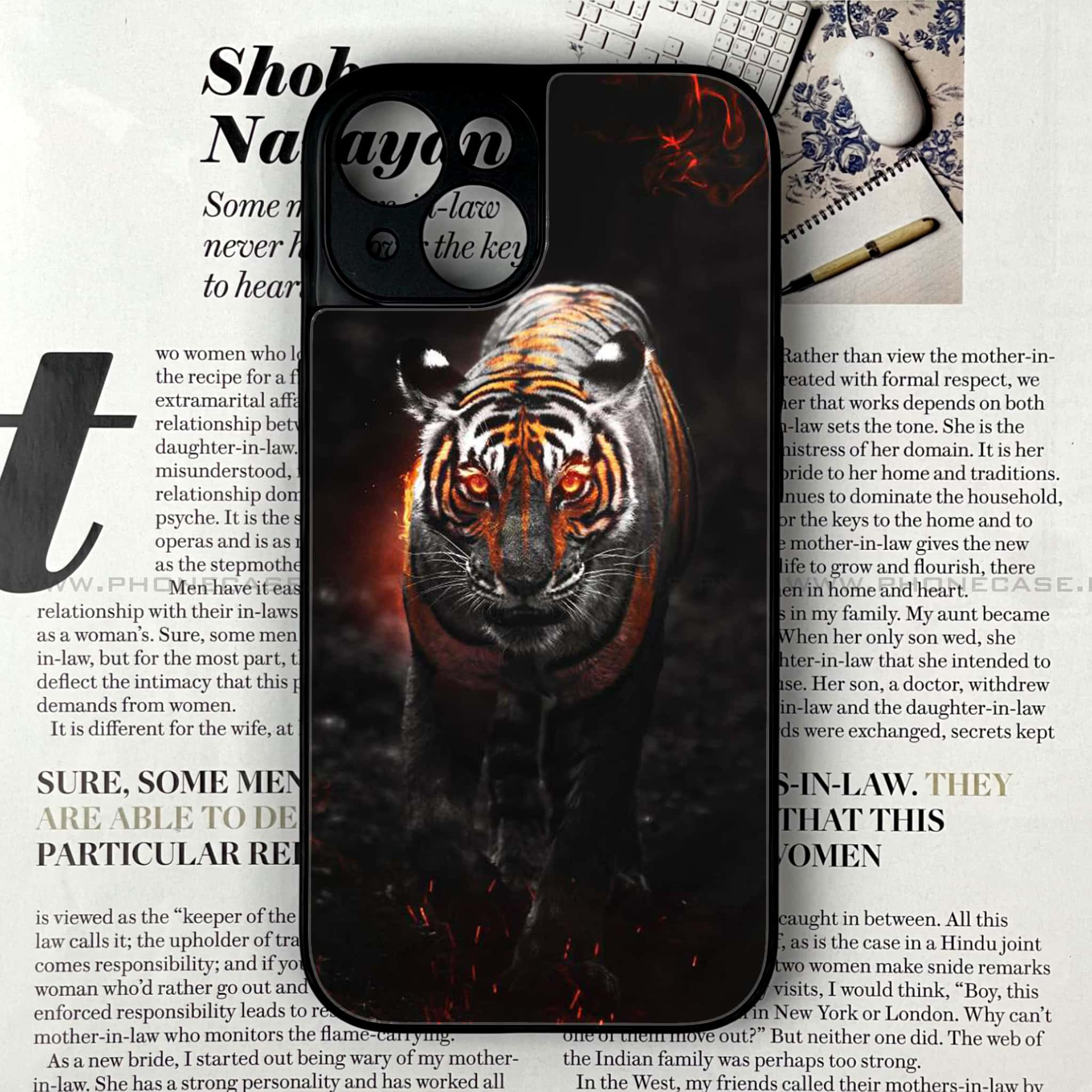 iPhone 15 - Tiger Series - Premium Printed Glass soft Bumper shock Proof Case