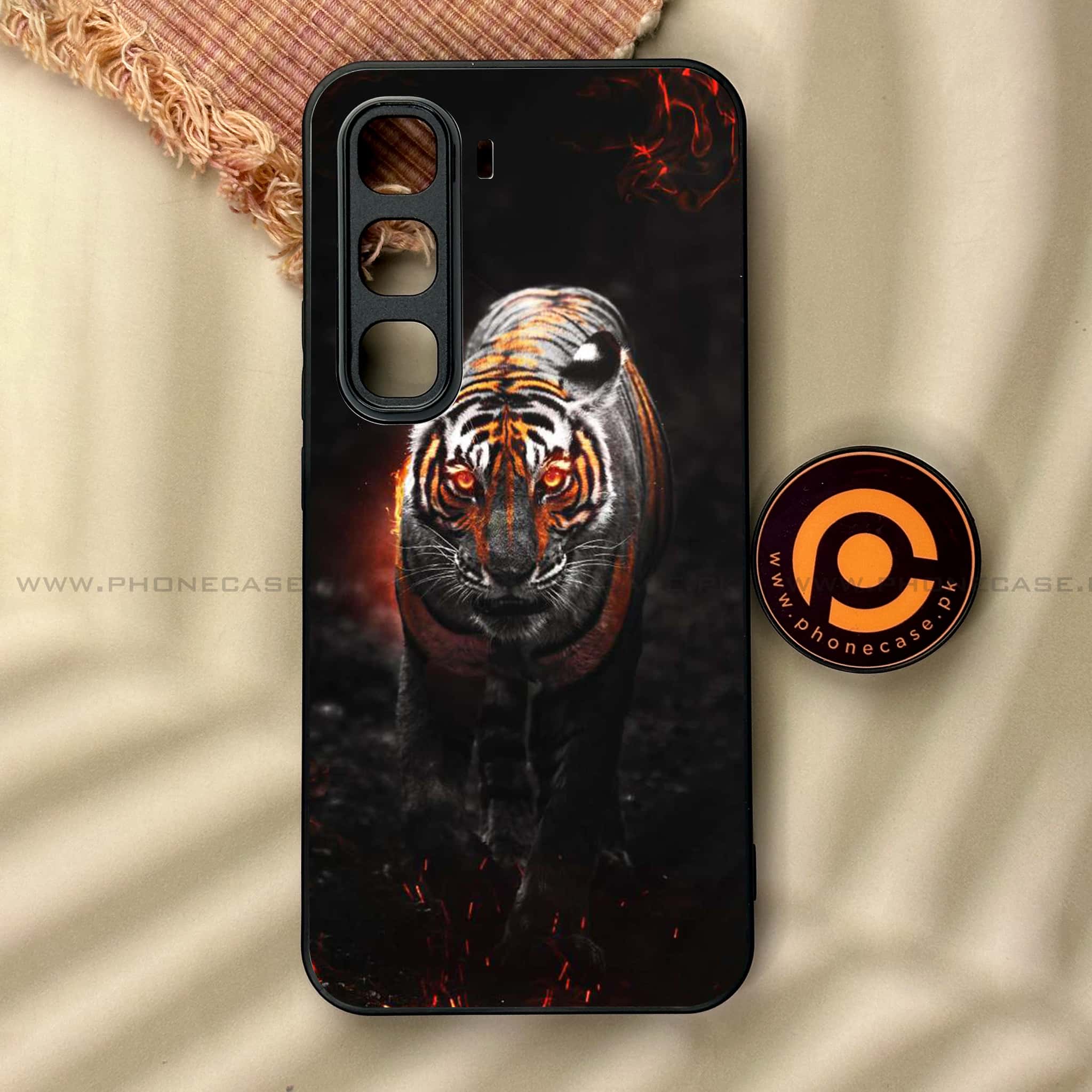 Infinix Hot 60 Pro - Tiger Series - Premium Metal Printed soft Bumper shock Proof Case