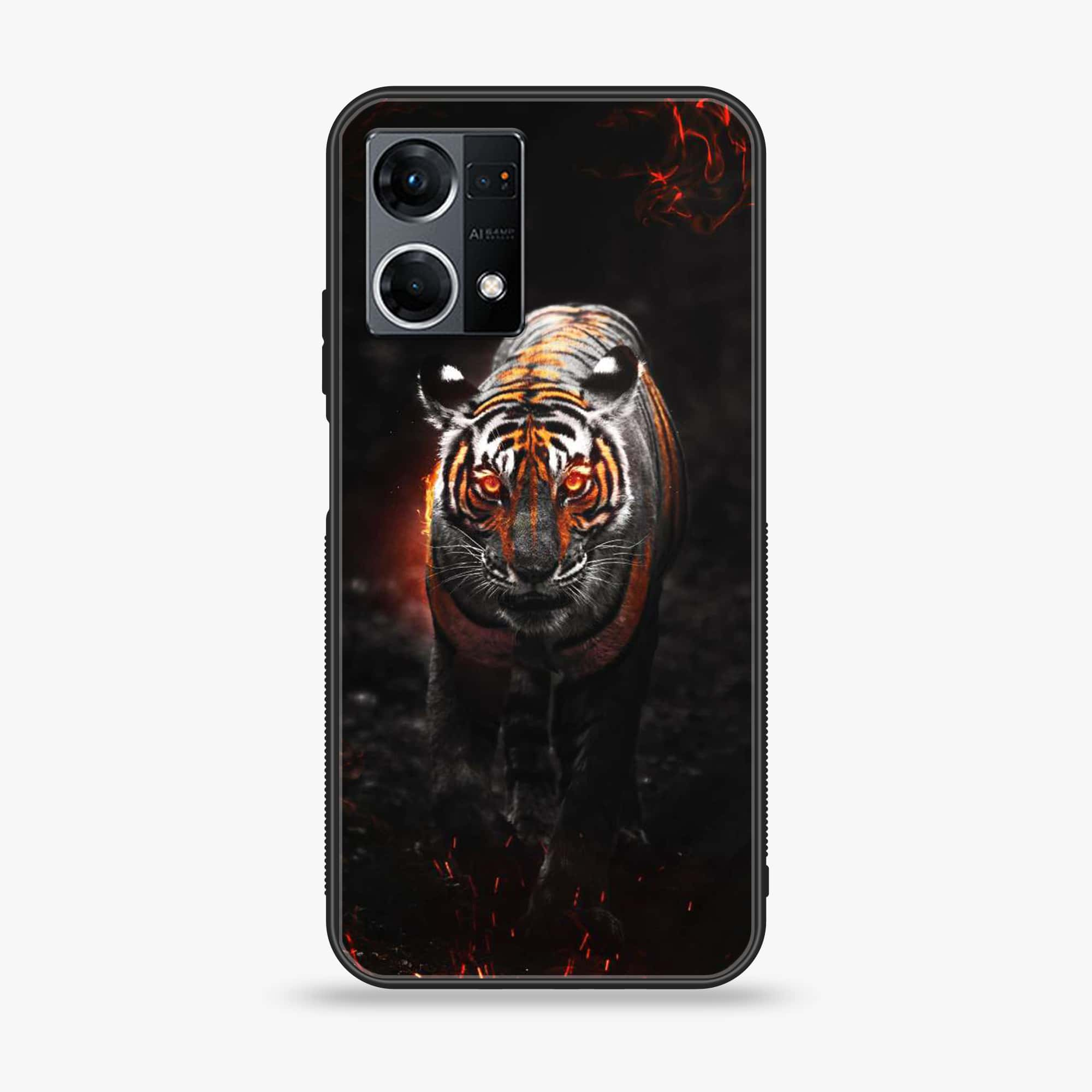 Oppo Reno 7 - Tiger Series - Premium Printed Glass soft Bumper shock Proof Case