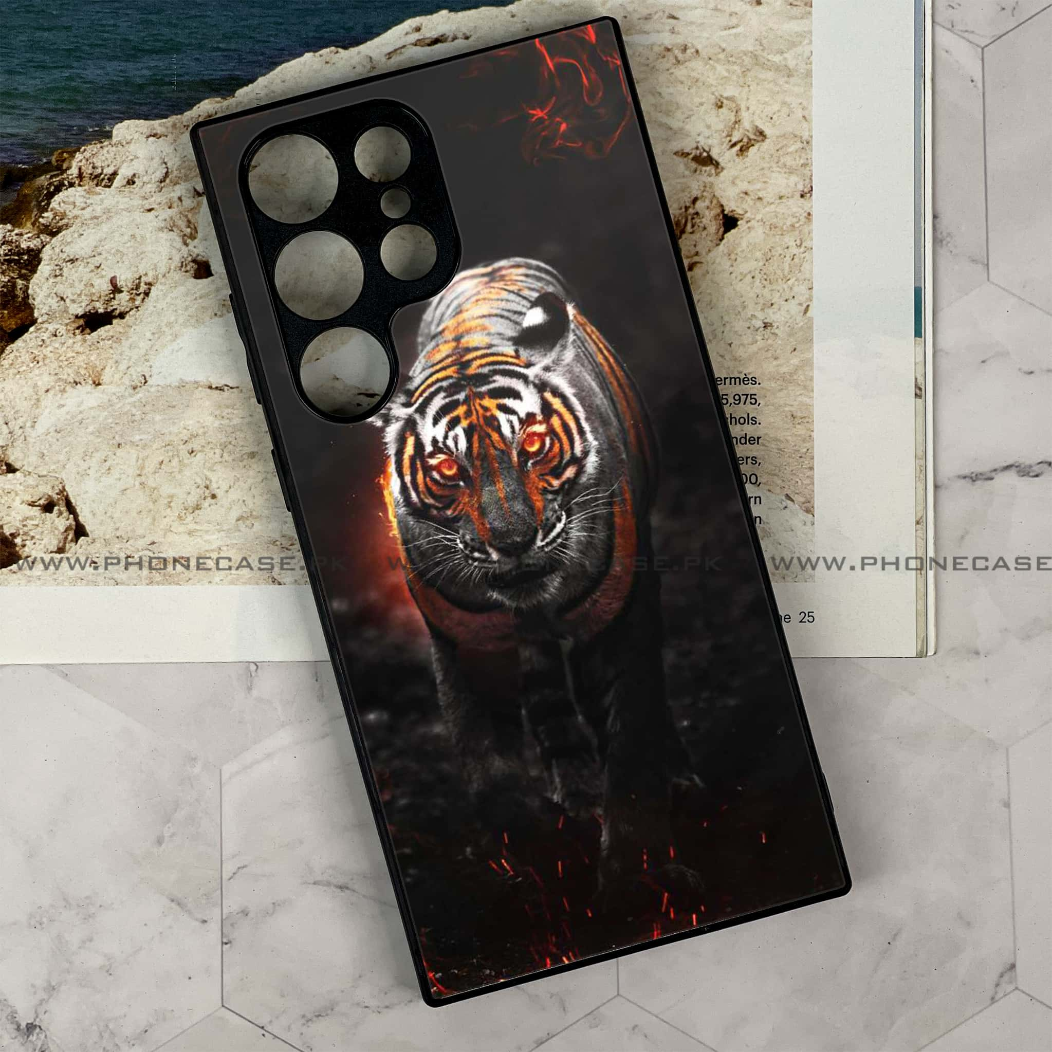 Samsung Galaxy S24 Ultra - Tiger Series - Premium Printed Glass soft Bumper shock Proof Case