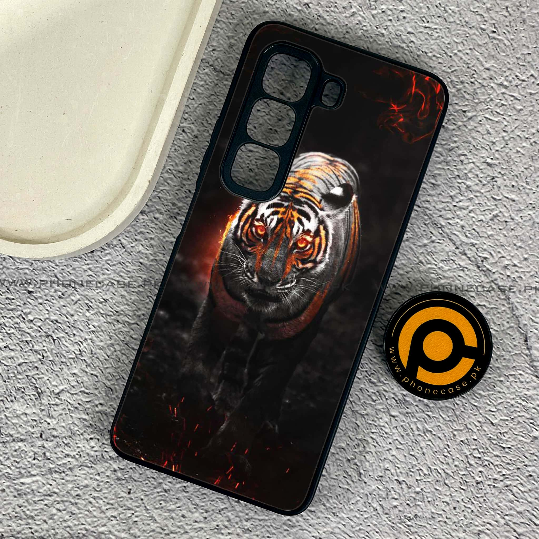 Infinix Hot 50 Pro - Tiger Series - Premium Printed Glass soft Bumper shock Proof Case