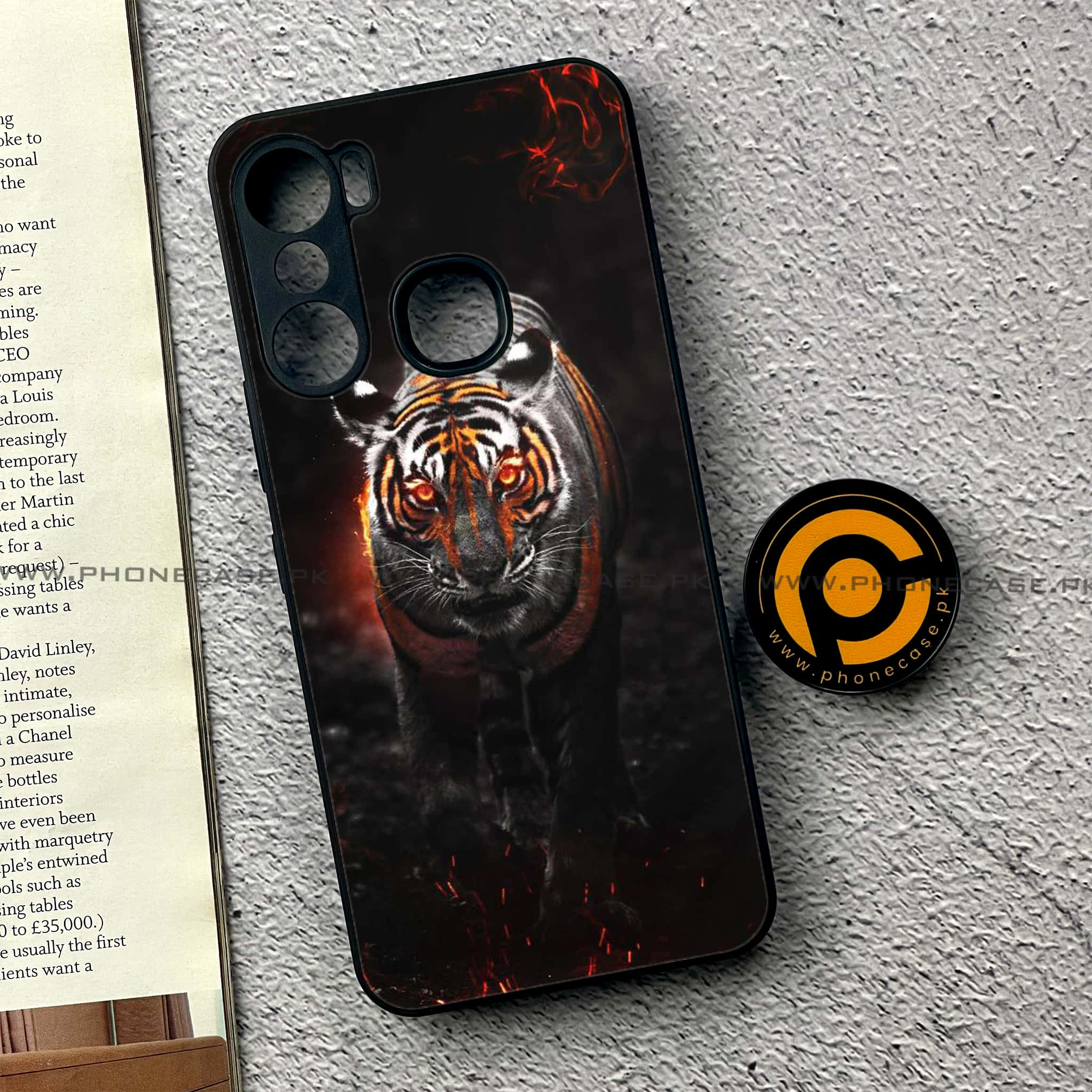 Infinix Hot 12 Pro - Tiger Series - Premium Printed Glass soft Bumper shock Proof Case