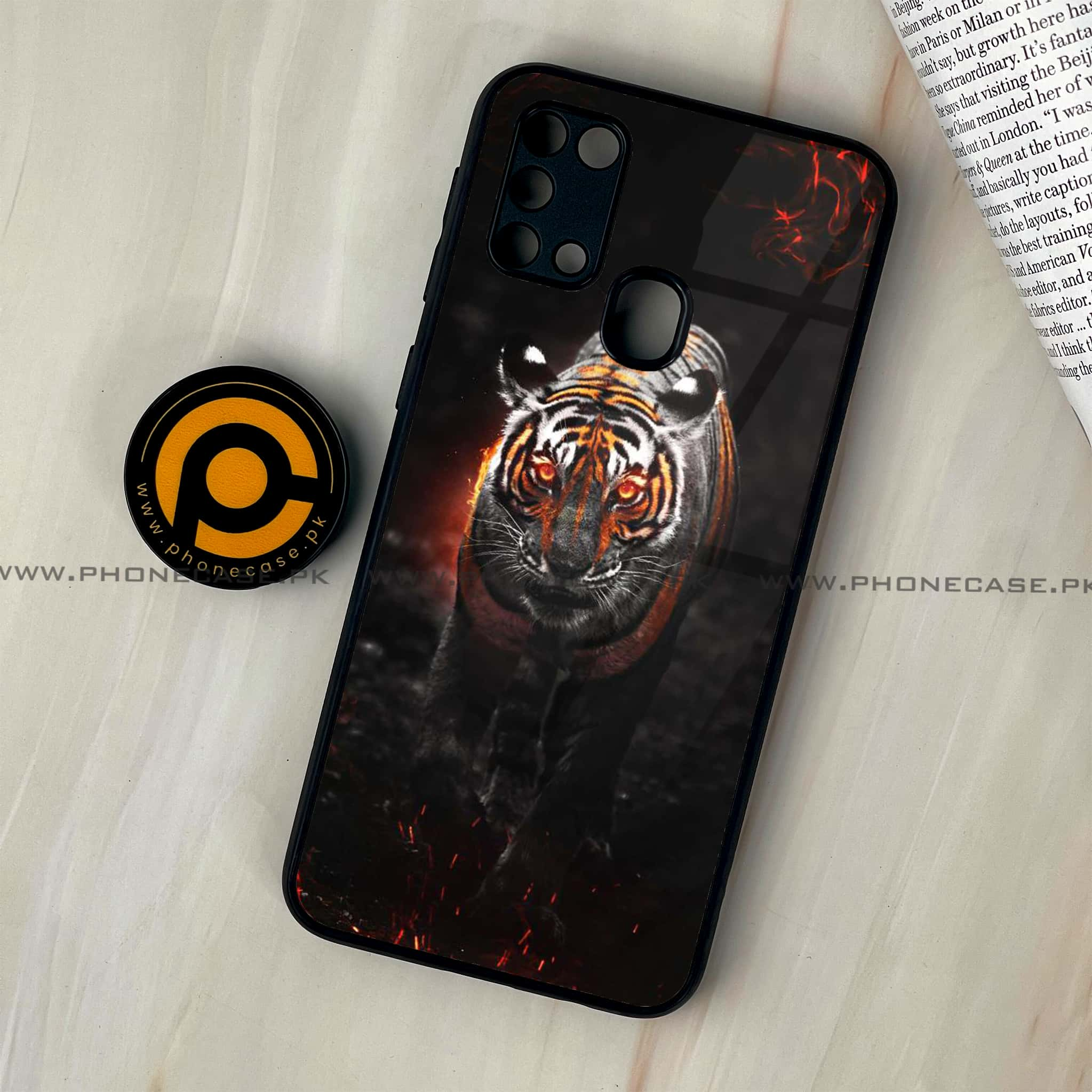 Galaxy M31 - Tiger Series - Premium Printed Glass soft Bumper shock Proof Case