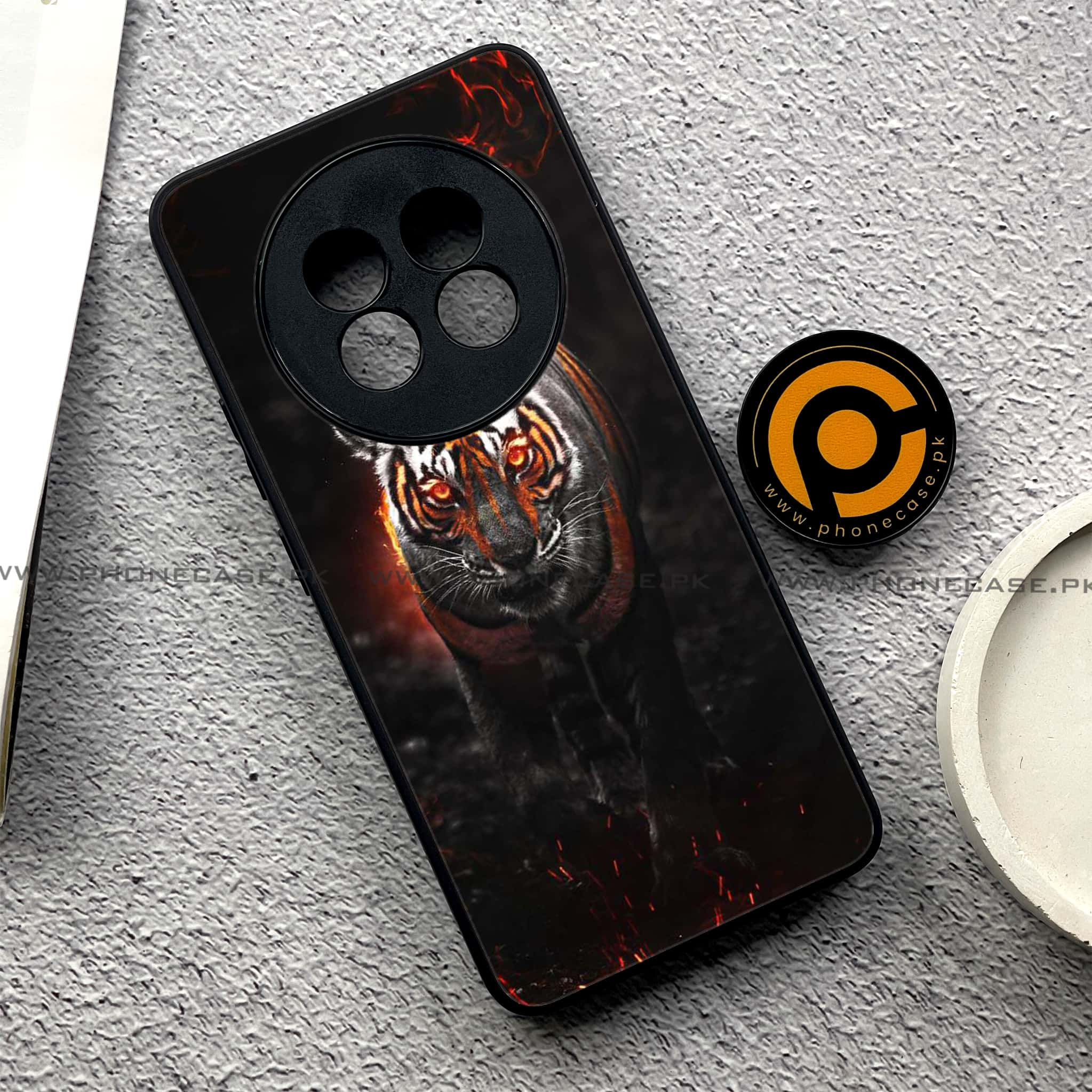 Realme 13 Plus - Tiger Series - Premium Printed Glass soft Bumper shock Proof Case