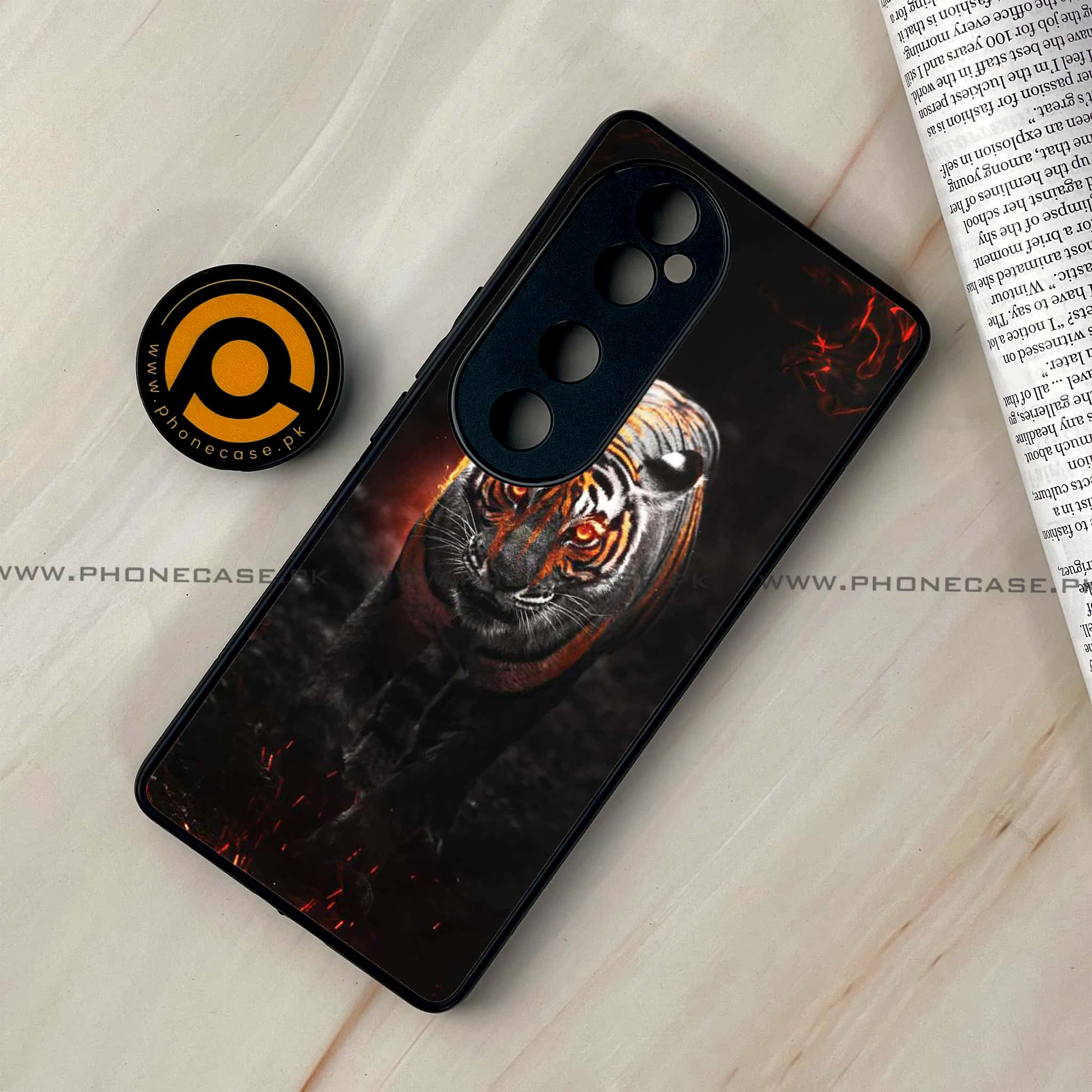 Vivo V40 - Tiger Series - Premium Printed Glass soft Bumper shock Proof Case