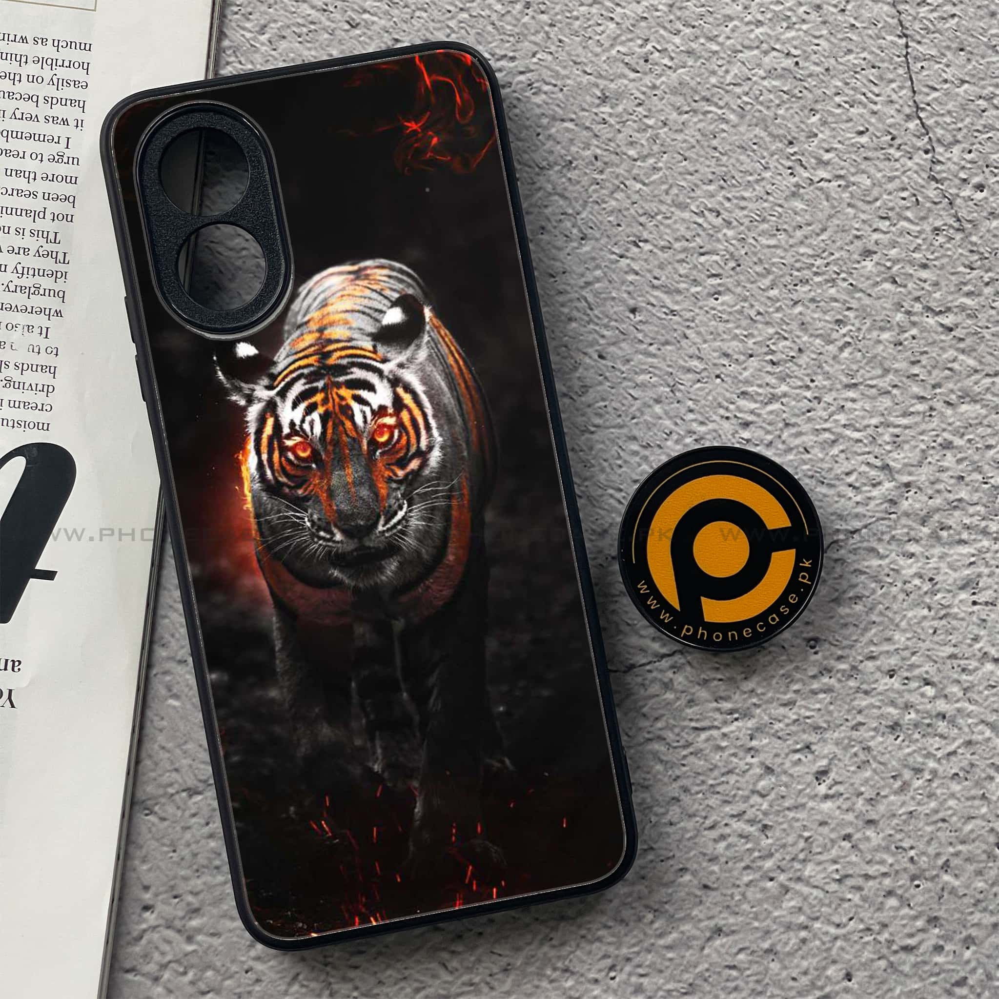 Oppo A18 4G - Tiger Series - Premium Printed Glass soft Bumper shock Proof Case