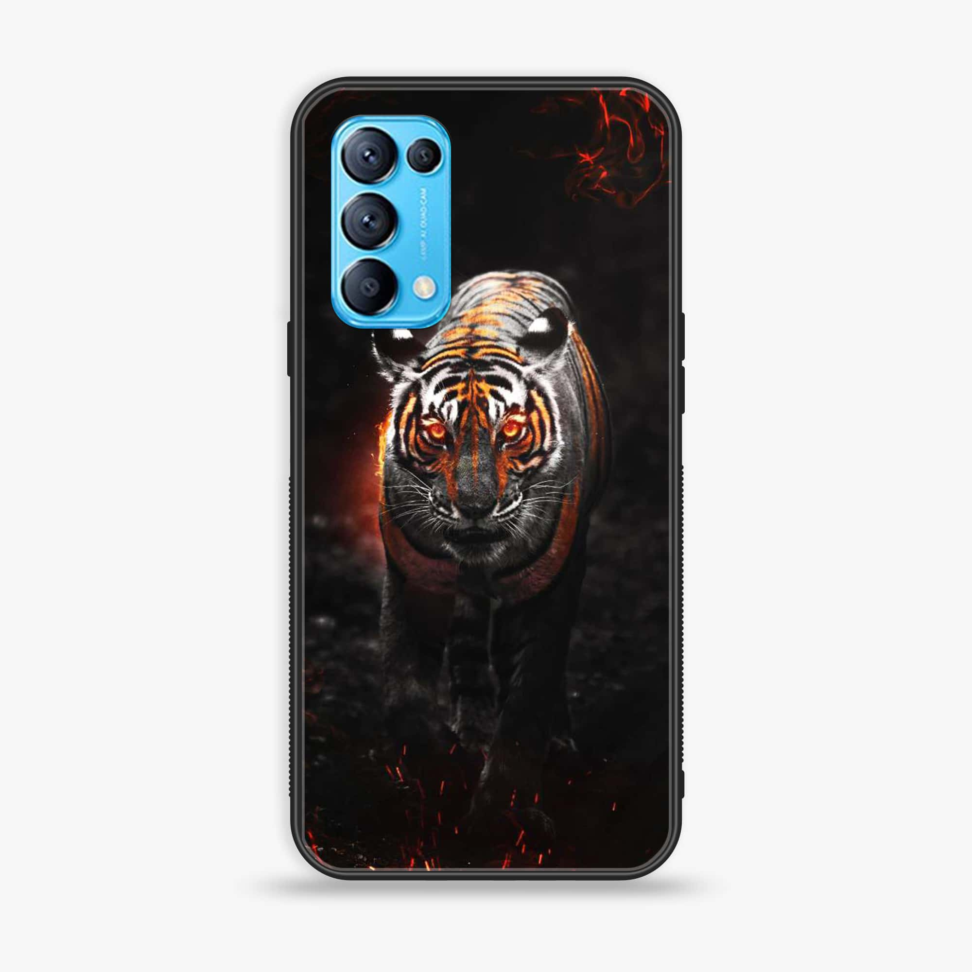 Oppo Reno 5 Tiger Art Series  Premium Printed Glass soft Bumper shock Proof Case